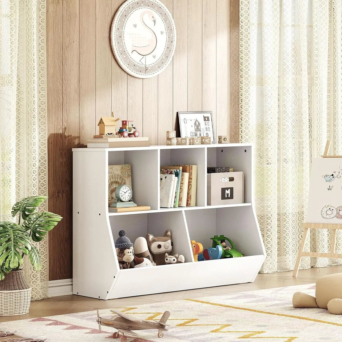 White 35.4 Inch Kids Bookshelf With Open Compartments from PriceLows™