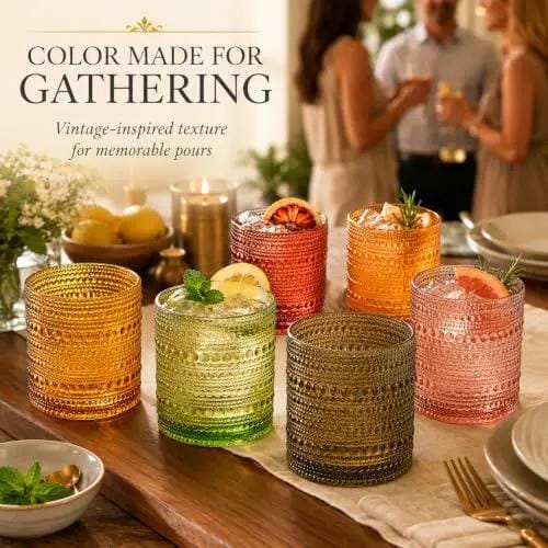 Fortuna Hobnail Lowball Glassware | 11 oz | Set of 6 | Entertaining