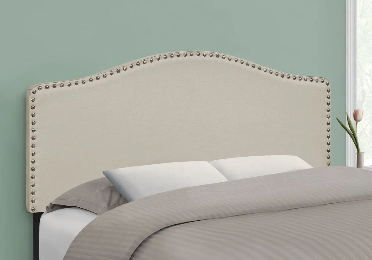 Full Size, Bed Headboard Only, Upholstered, Transitional - | 57.25 x 3 x 50.5 in | Solid Wood & Linen | Beige