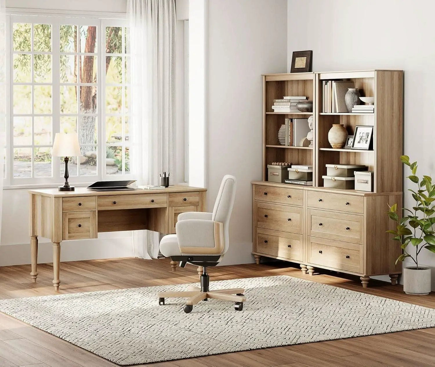 Oak Executive Workstation Set With Wireless Charging from PriceLows™
