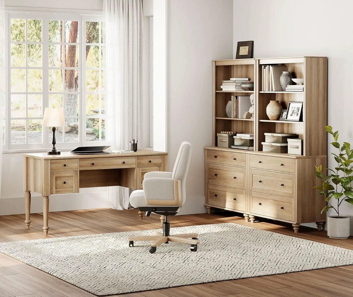 Oak Executive Workstation Set With Wireless Charging from PriceLows™