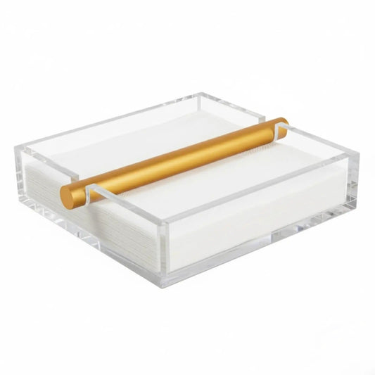Clear & Gold Napkin Holder – 7"x 7" Square Design Modern Table Decor | Home Decor | Gift Ready