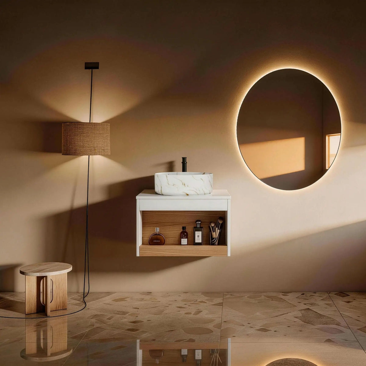 Floating Bathroom Vanity | Wall Mounted | Ceramic Vessel Sink | White