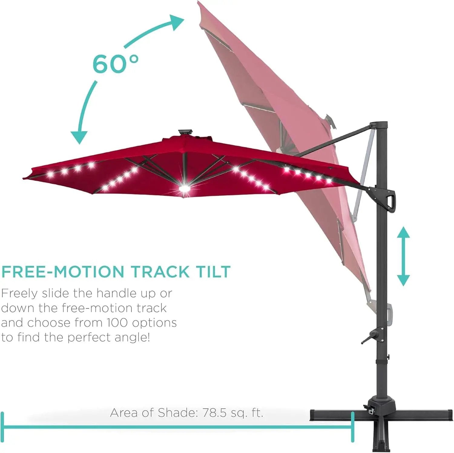 10ft Solar LED Cantilever Patio Umbrella With 360 Degree Rotation And Easy Tilt Cross Base from PriceLows™