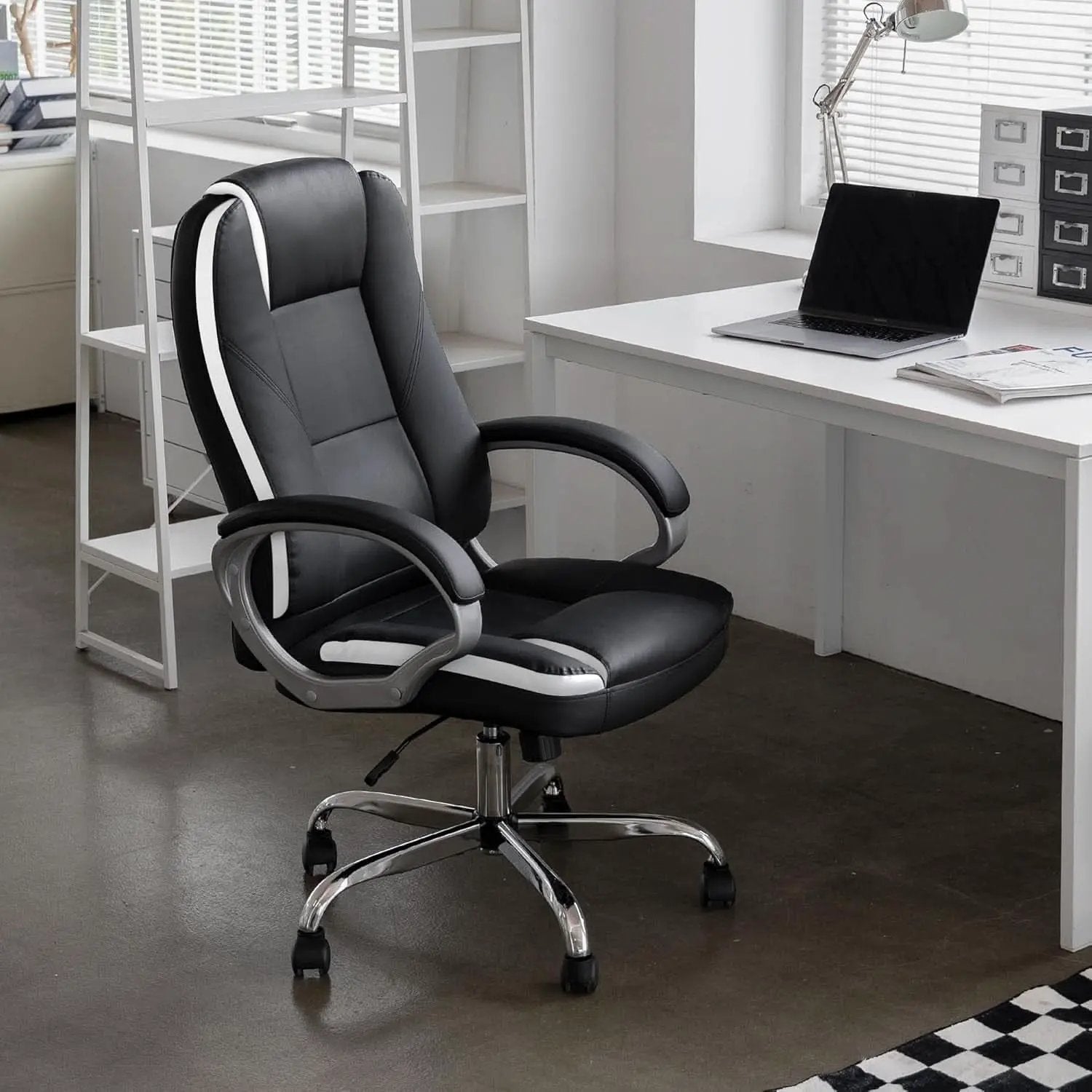 Ergonomic Black Leather Office Chair With Lumbar Support from PriceLows™