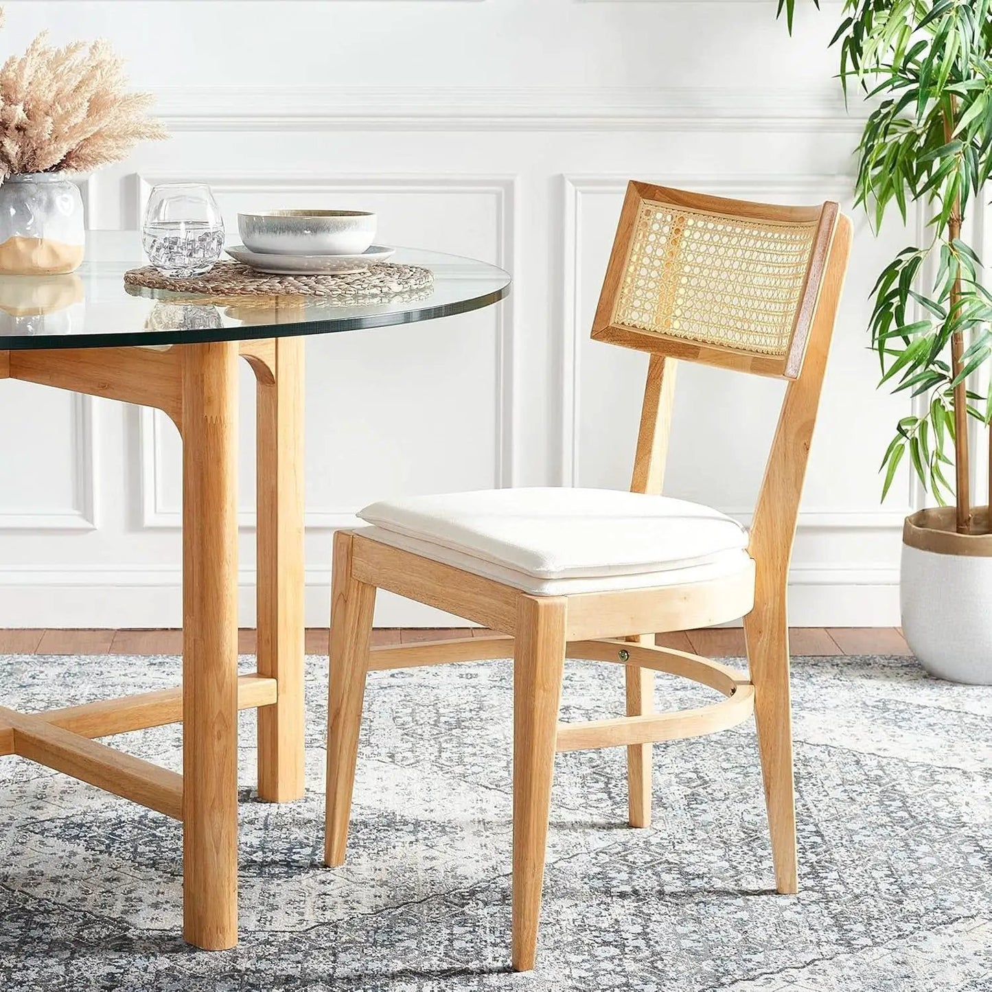 Dining Chair Natural Finish With Cane Detail Cushions from PriceLows™