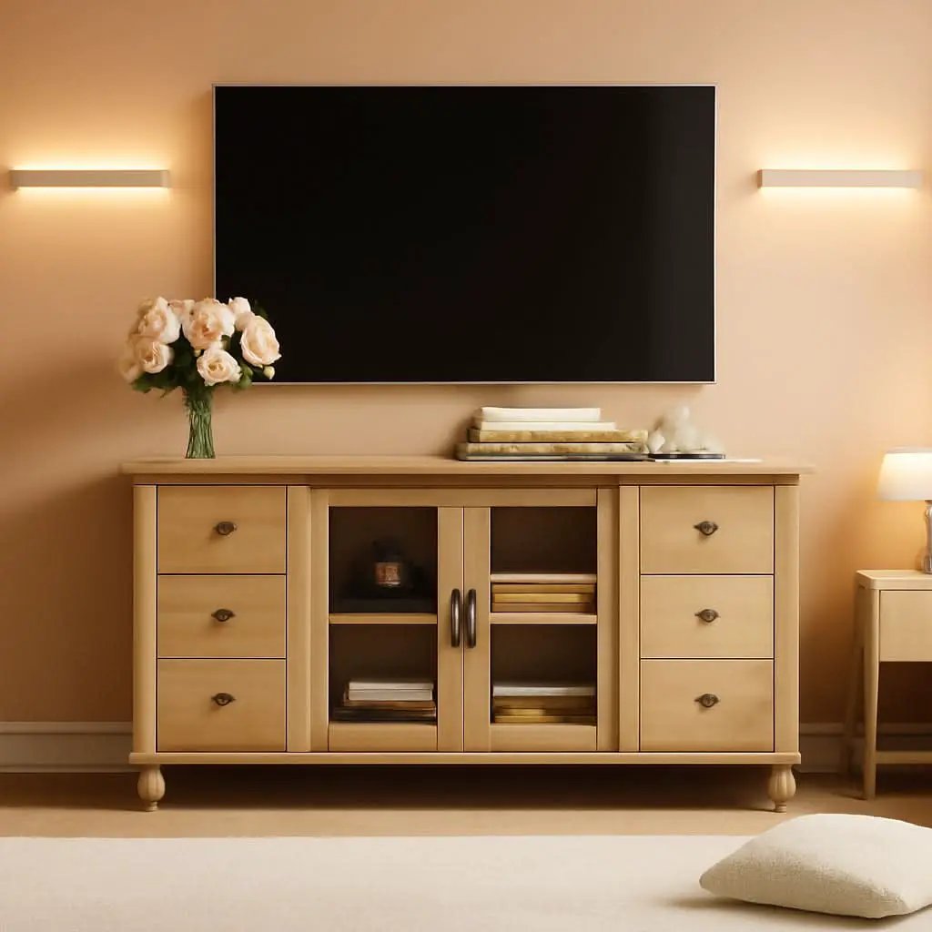 Oak Glass Door Farmhouse TV Stand For 75 Inch TVs Console from PriceLows™