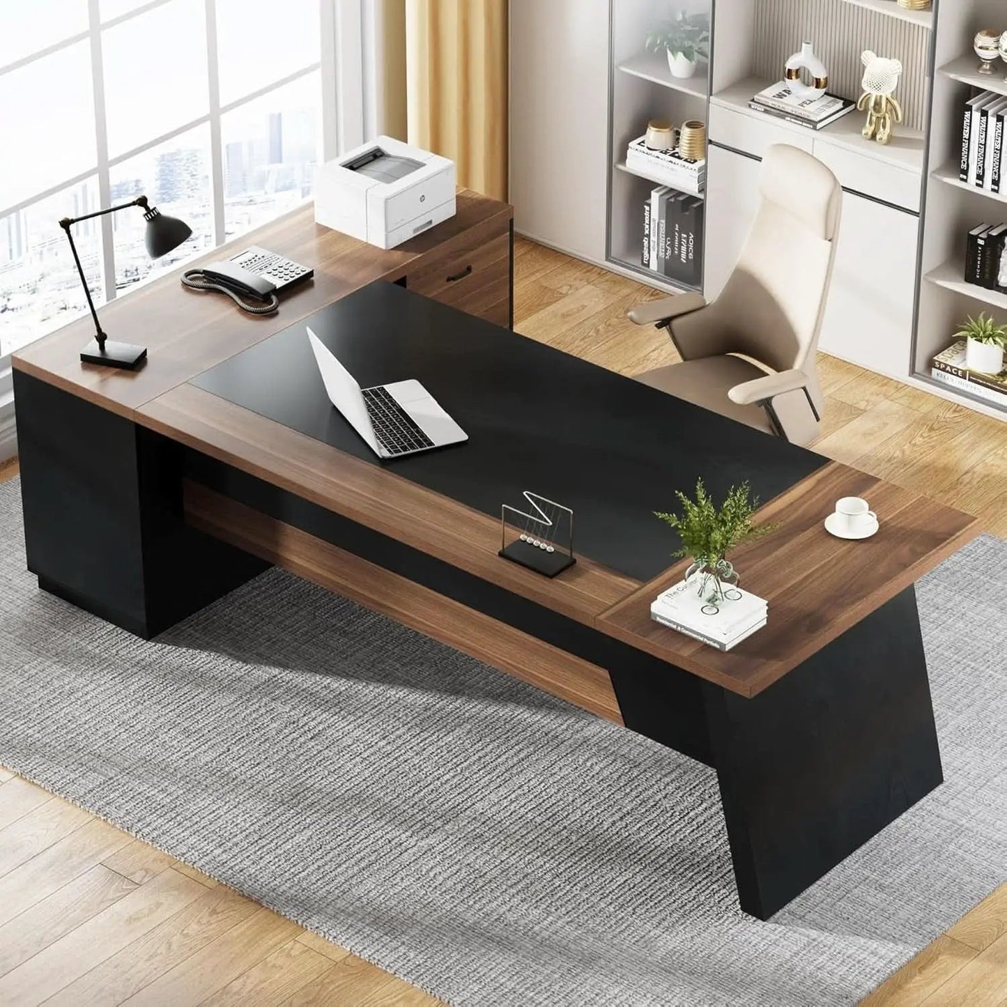 78 Inch Executive Desk Featuring Ample Storage Cabinets from PriceLows™
