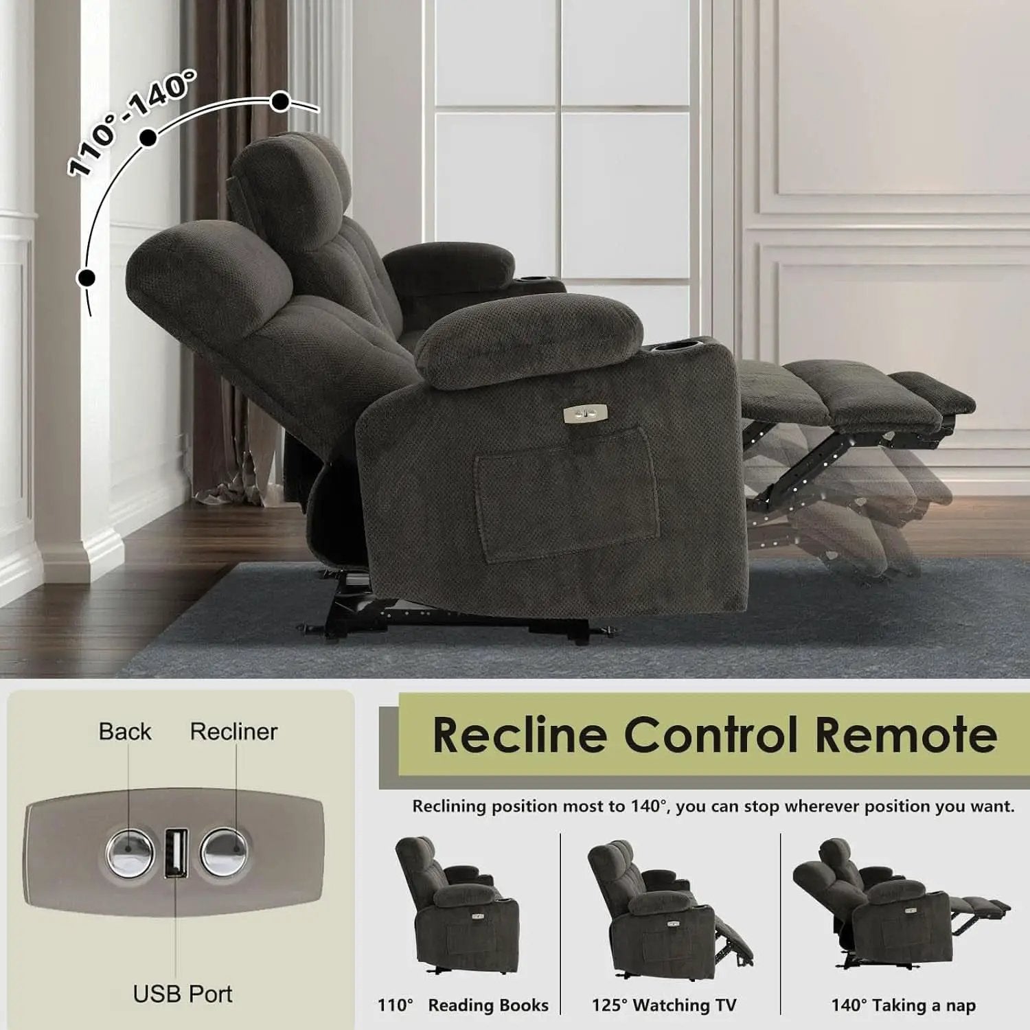 80 Inch Massage Recliner Sofa With Remote And USB Ports from PriceLows™