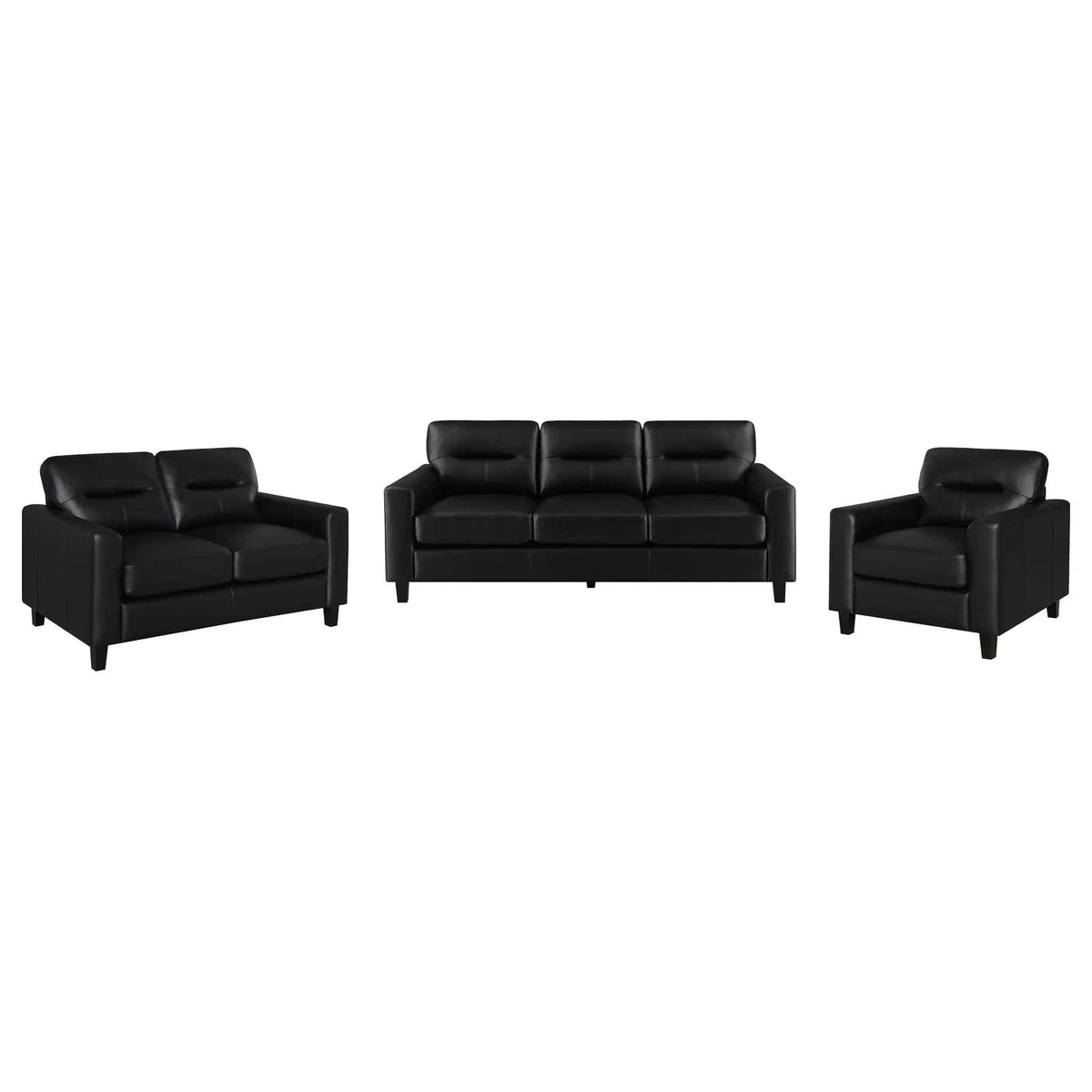 Scotland 3-piece Faux Leather Upholstered Sofa Set | 3-Piece Set | Faux Leather | Black