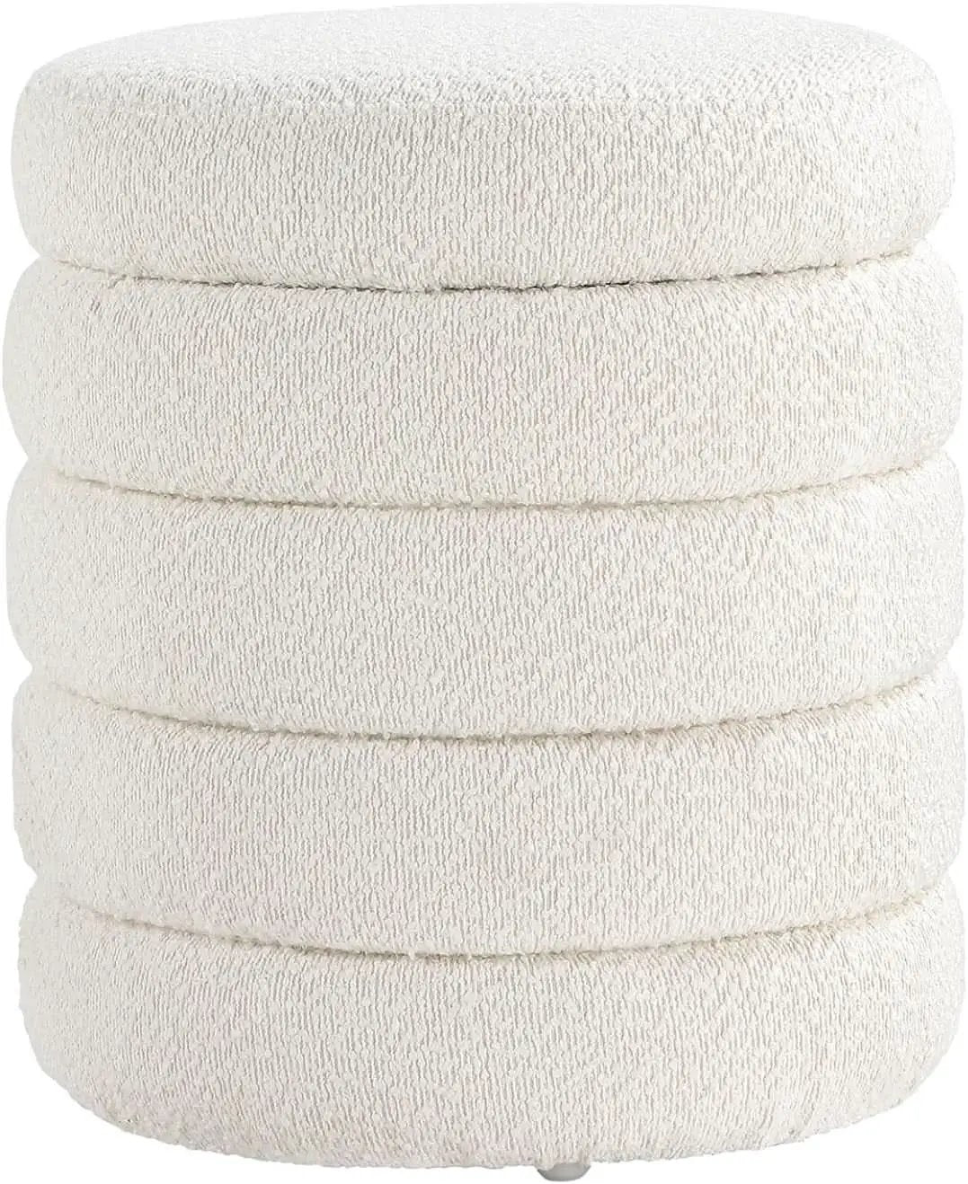 Round Ottoman With Hidden Storage And Cushioned Top from PriceLows™