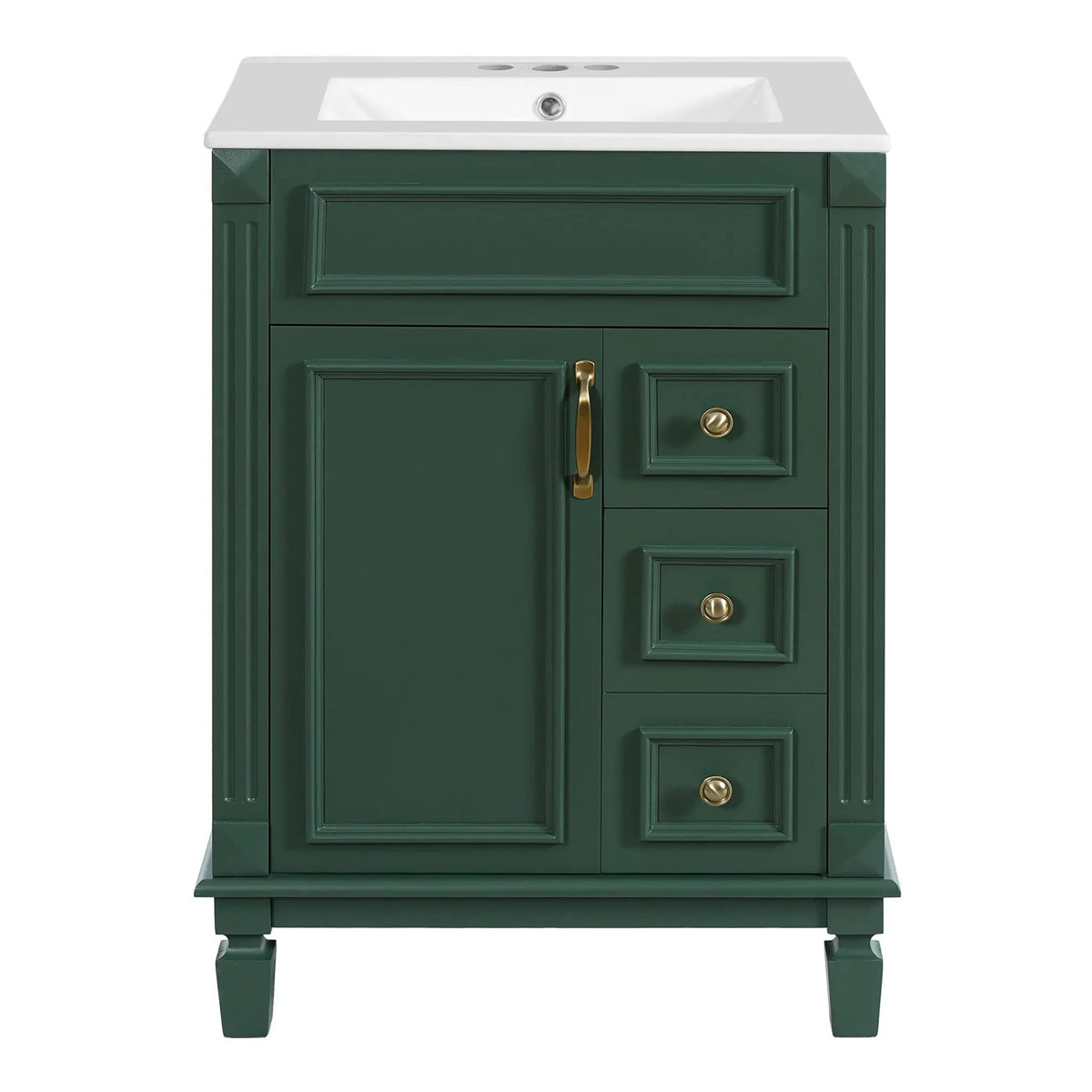 24 Inch Compact Bathroom Vanity | 2 Deep Drawers | Adjustable Shelf | Retro Button Handles