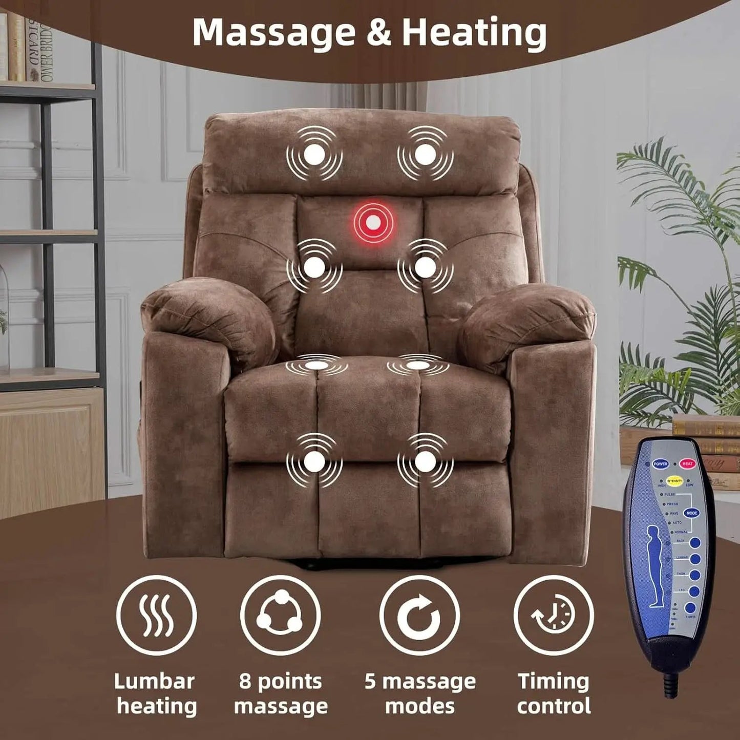 Large Power Recliner With Massage And USB Charging from PriceLows™