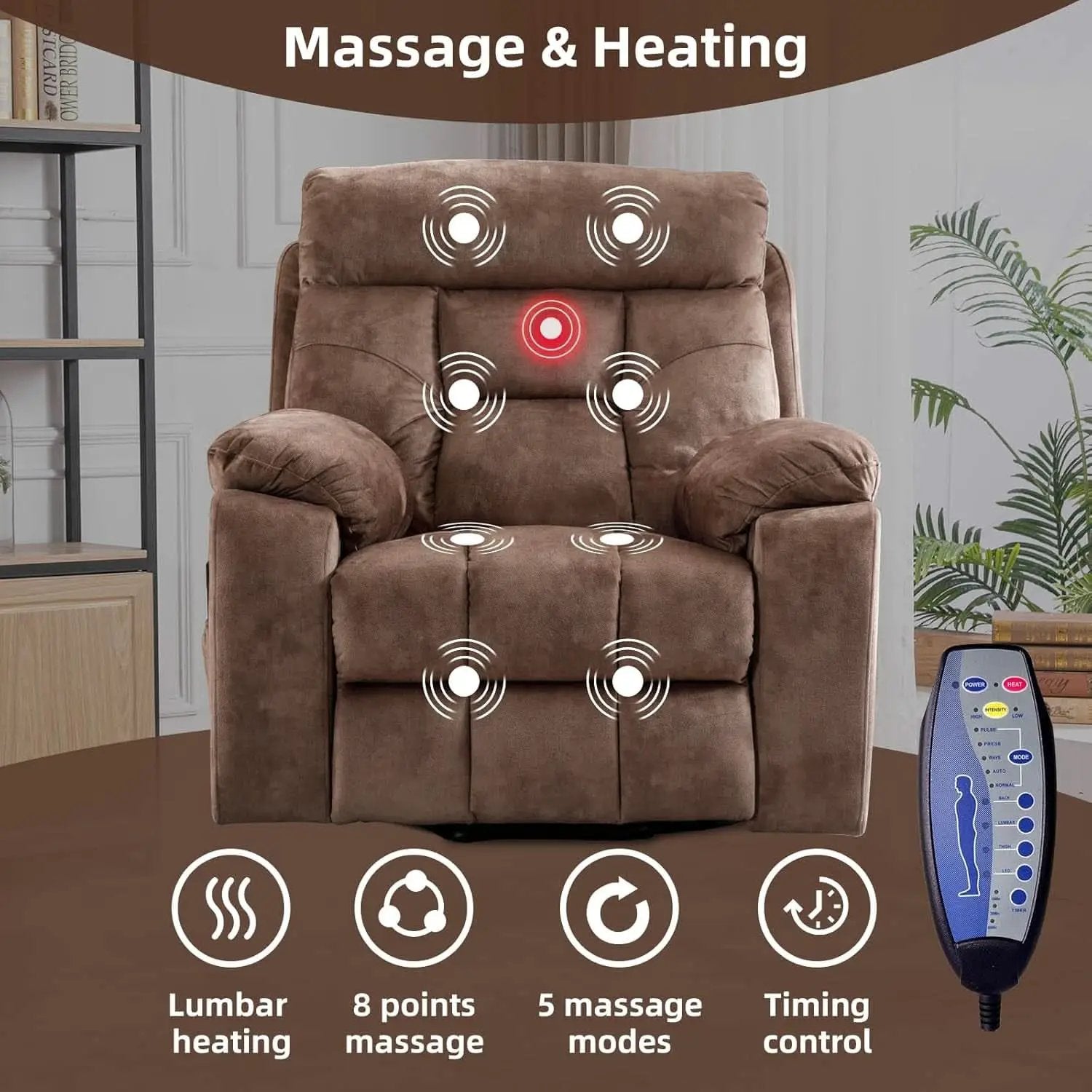 Large Power Recliner With Massage And USB Charging from PriceLows™
