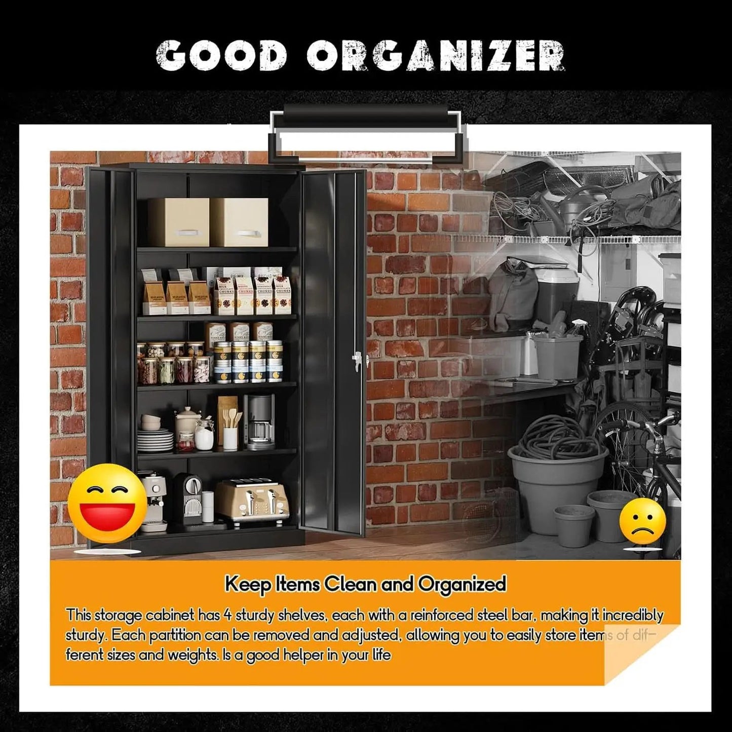 Black Locking Storage Cabinet With Shelves Heavy Duty from PriceLows™