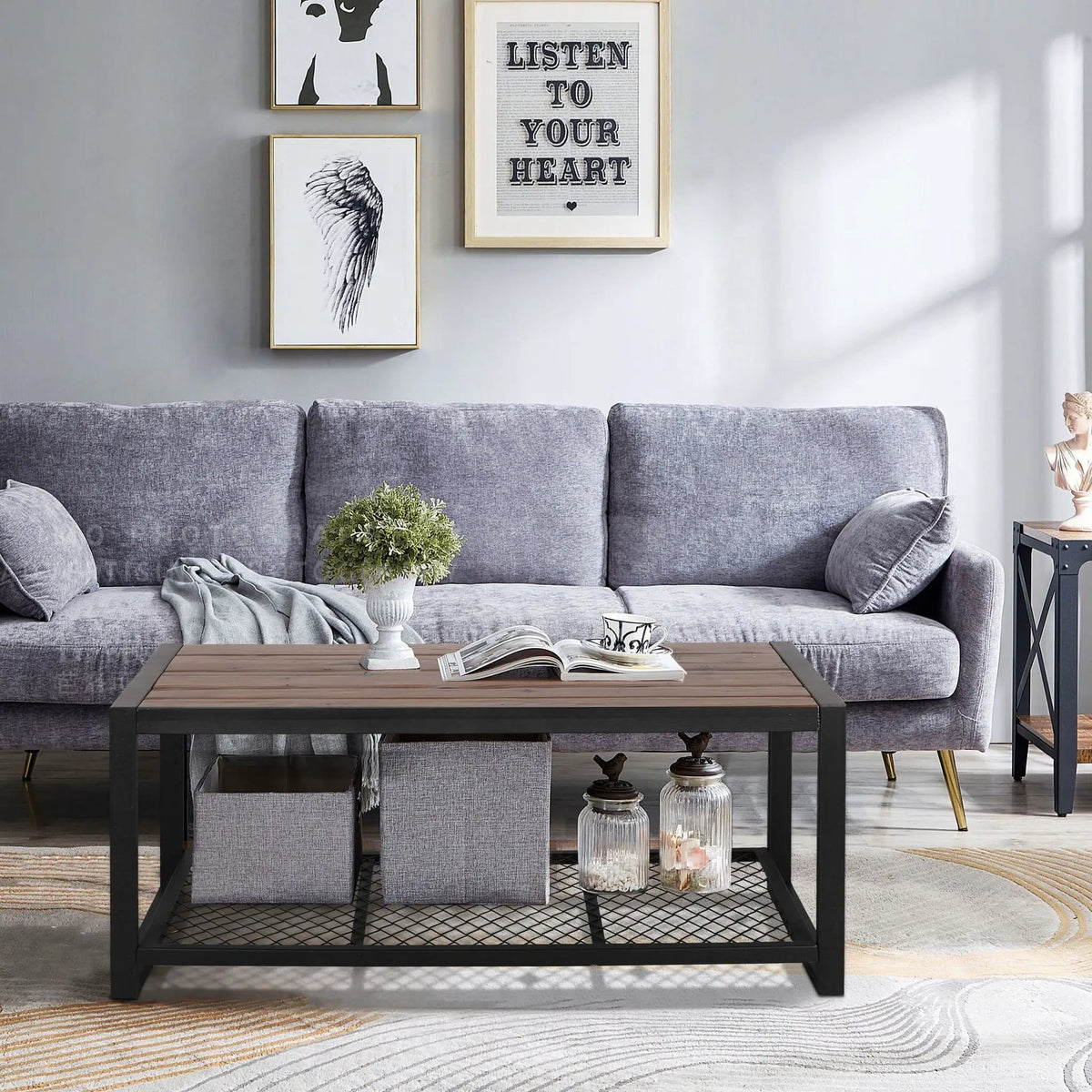 Console Coffee Table With Reclaimed Wood Finish, For Living Room - | 44 x 23 x 18 in | Solid Wood | Natural