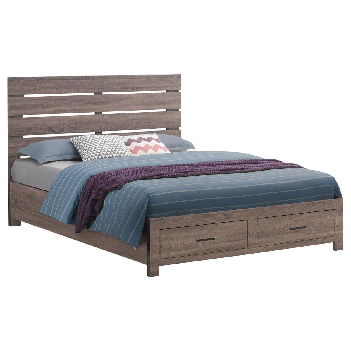 Brantford Wood Queen Storage Panel Bed Barrel | 63 x 85.75 x 48.5 in | Engineered Wood & Veneer | Oak