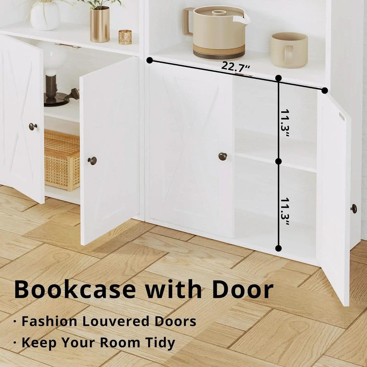 Industrial Bookshelf With Doors 11.8 Depth 5 Shelf Bookcase from PriceLows™