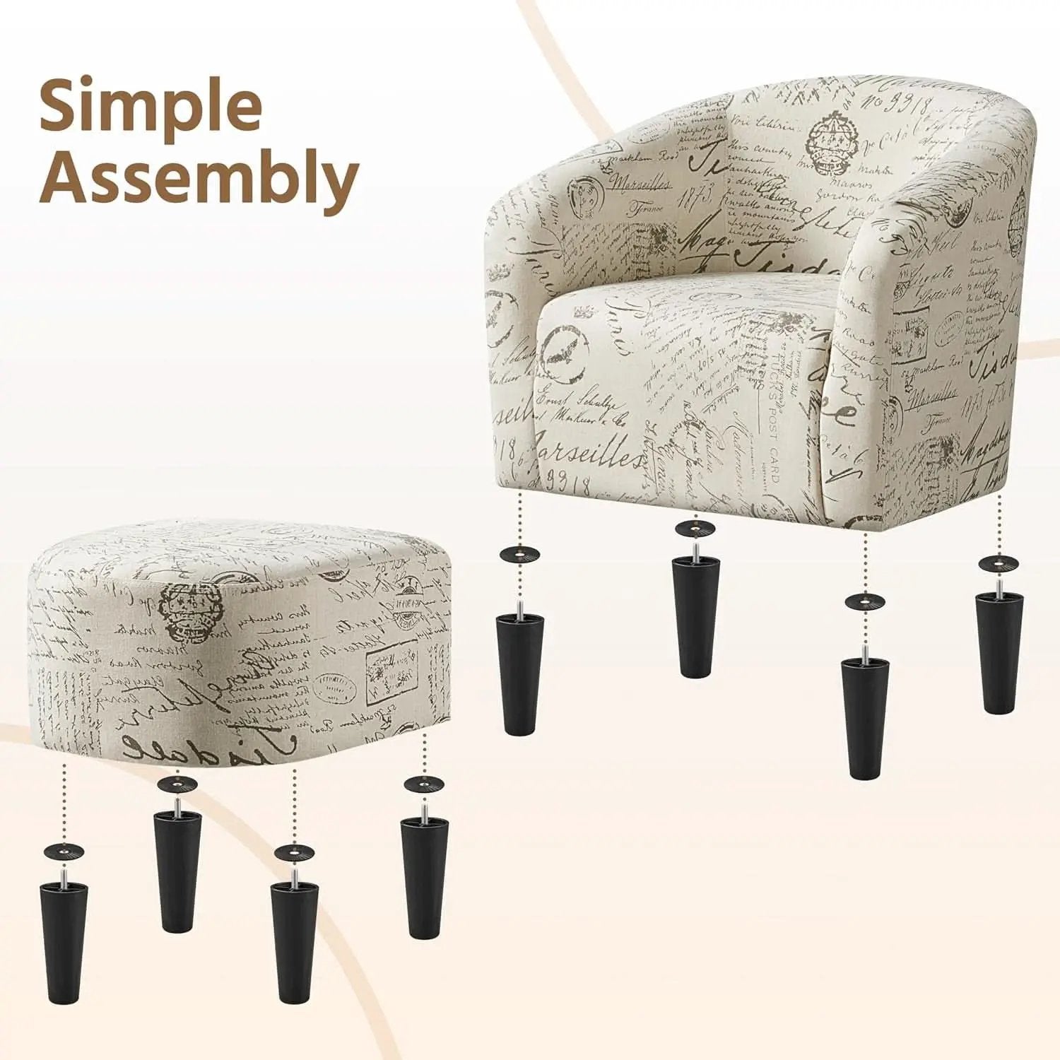 Upholstered Club Chair With Velvet Finish Ottoman Footstool from PriceLows™