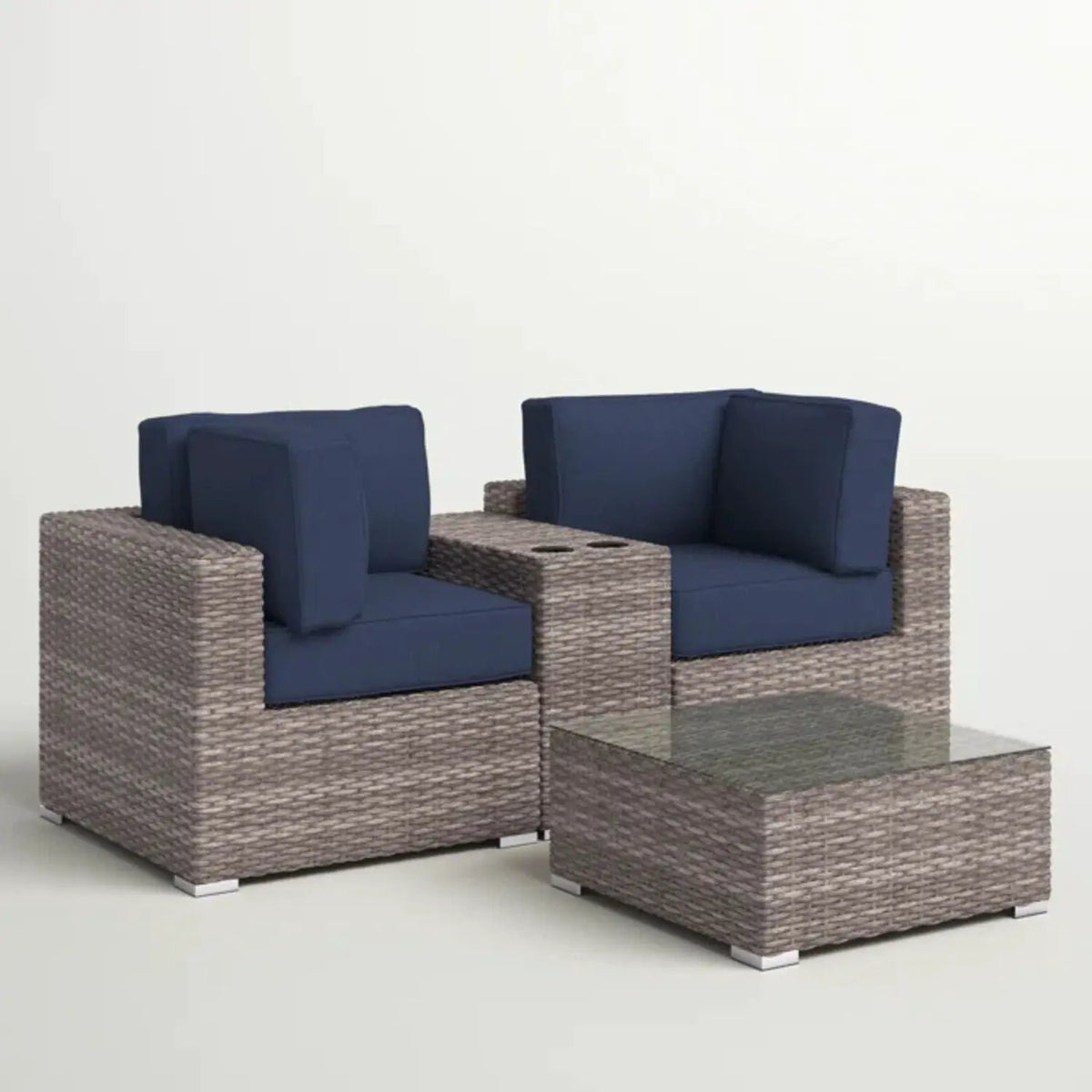Wicker Seating Group Set | Table And Cushions Included | Aluminum Frames | Hand-Woven Wicker