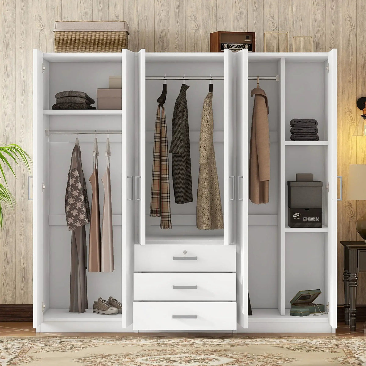 6 Door Wardrobe | Bedroom Storage | Big Drawers | 70.9 Inch Width