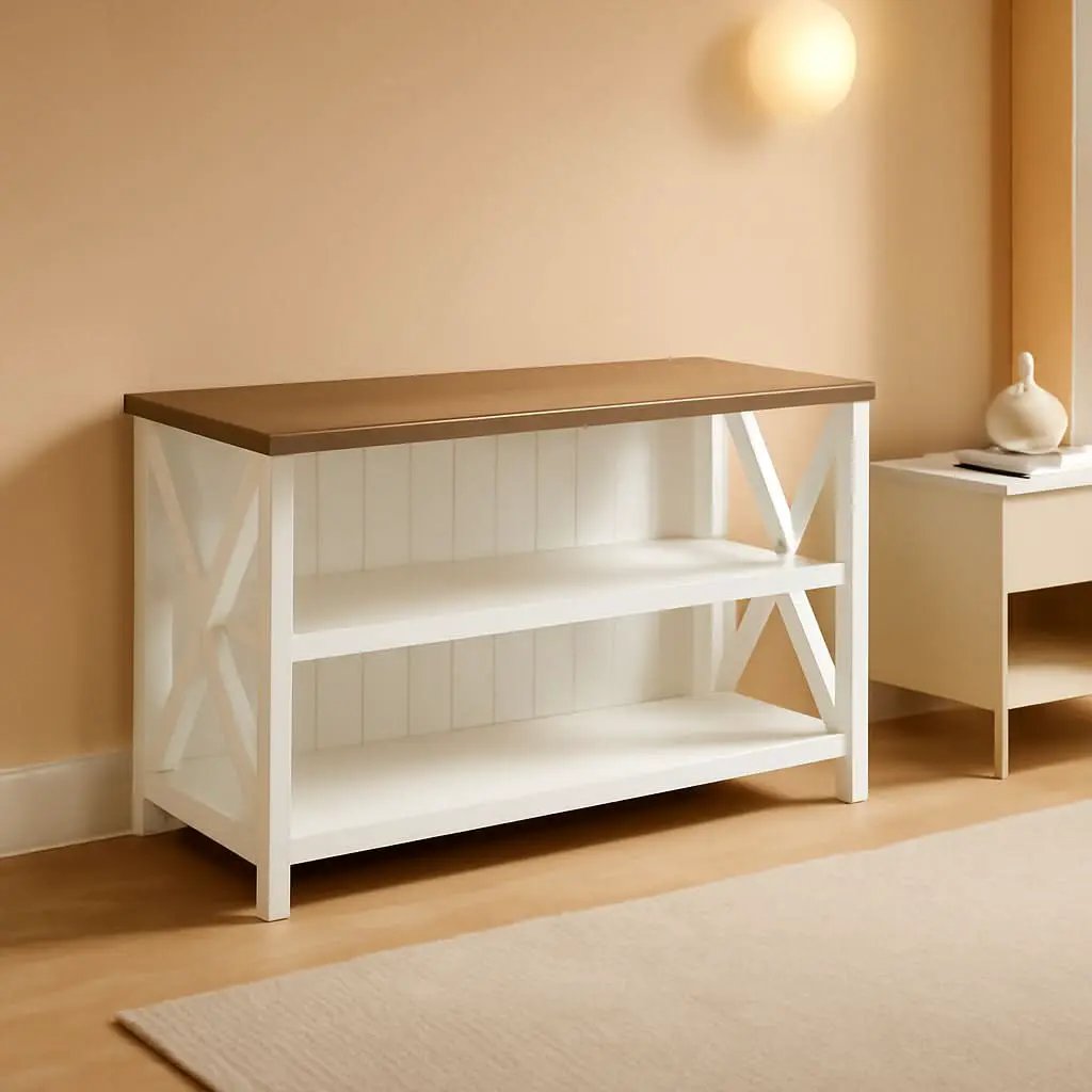 52 Inch White 2 Tier Modern Farmhouse Wood Bookcase Bookshelf for Home Office Storage Cabinet from PriceLows™