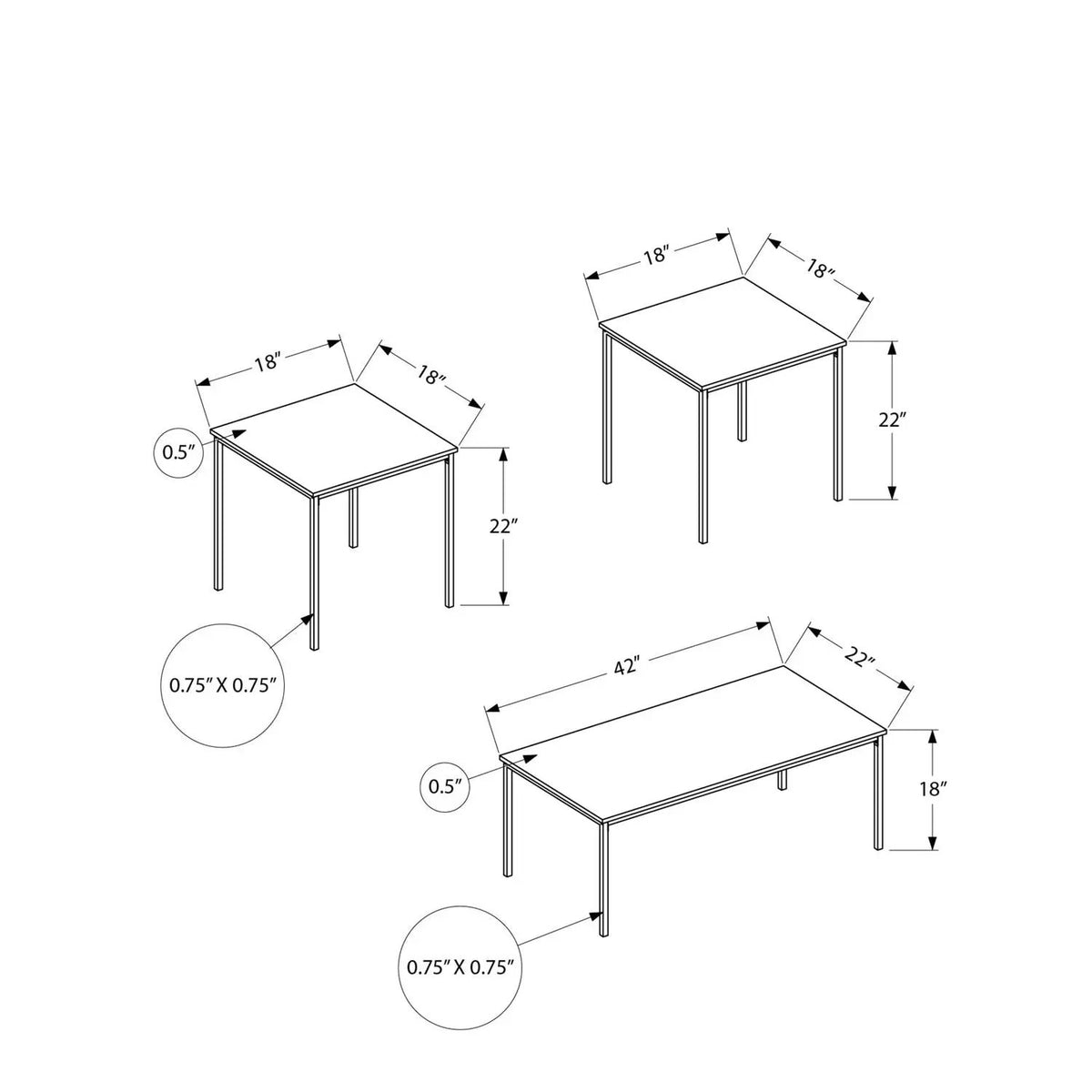Coffee And End Table Set | Set Of 3 | Contemporary Design | High-Density Laminate Tops