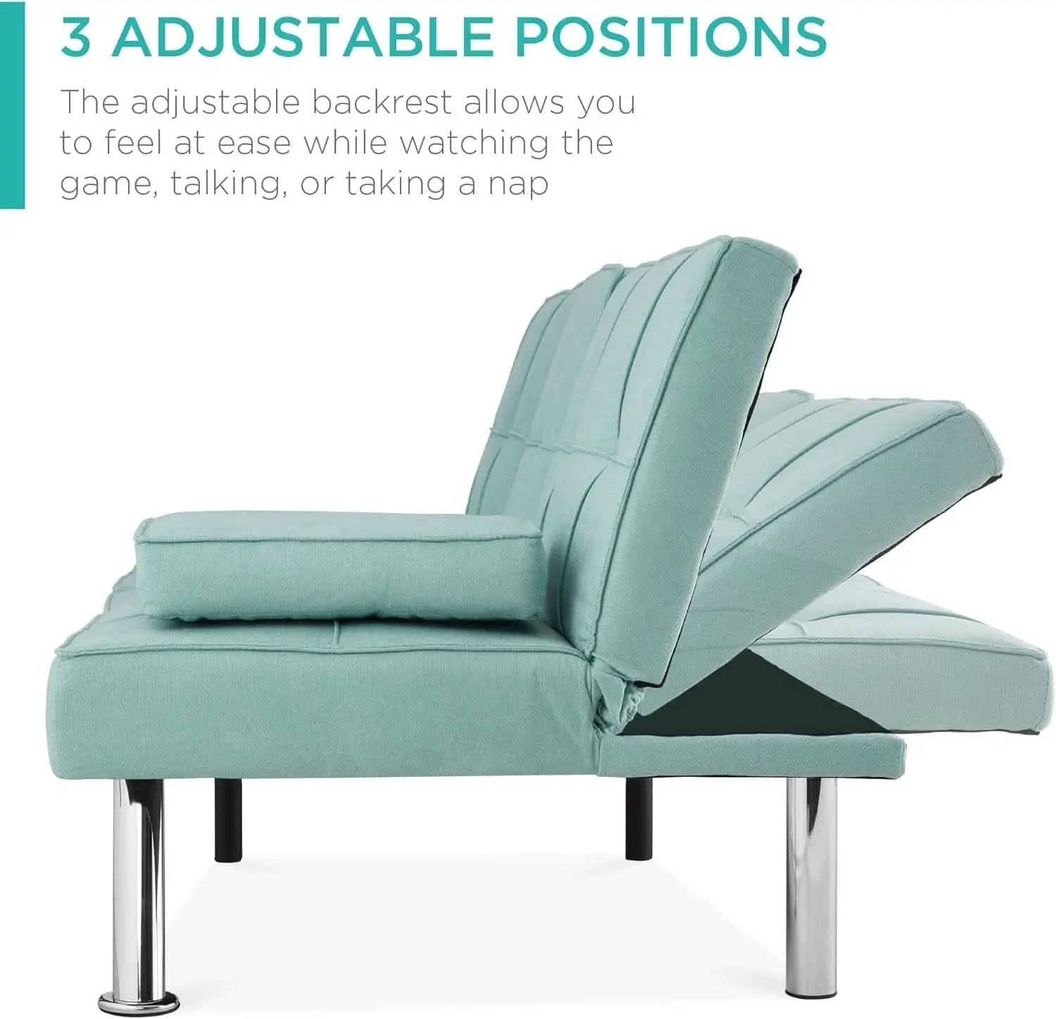 Linen Folding Futon Sofa Bed Aqua With Removable Armrests from PriceLows™
