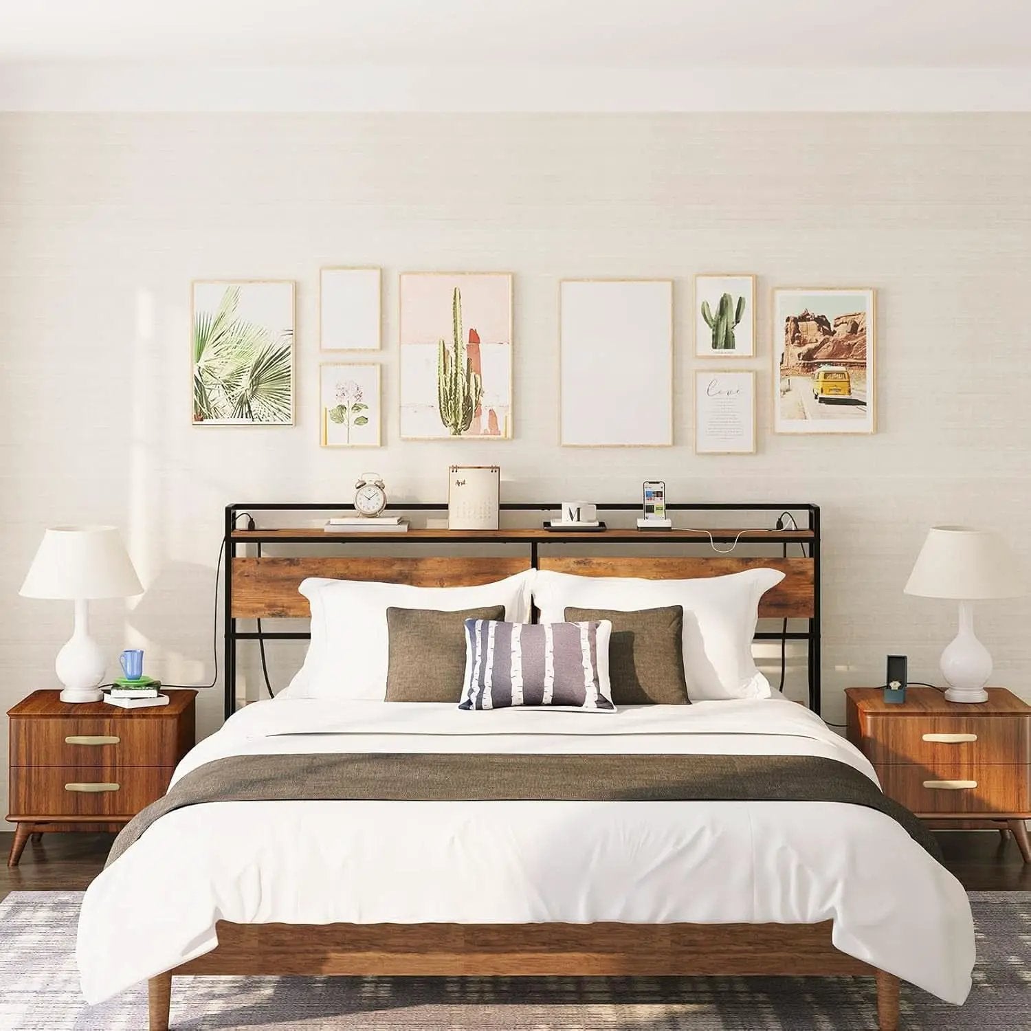 King Size Headboard with USB Ports and Storage Rack from PriceLows™