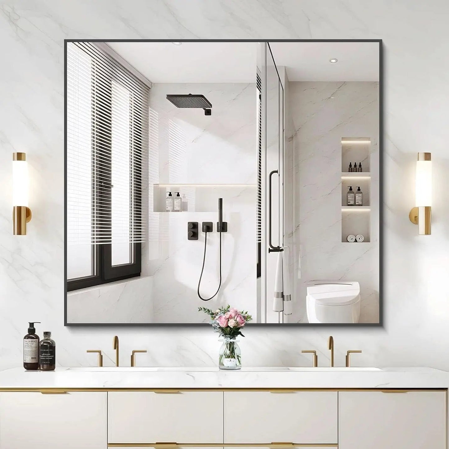 36x40 Black Wall Mirror With Horizontal Or Vertical Mount from PriceLows™