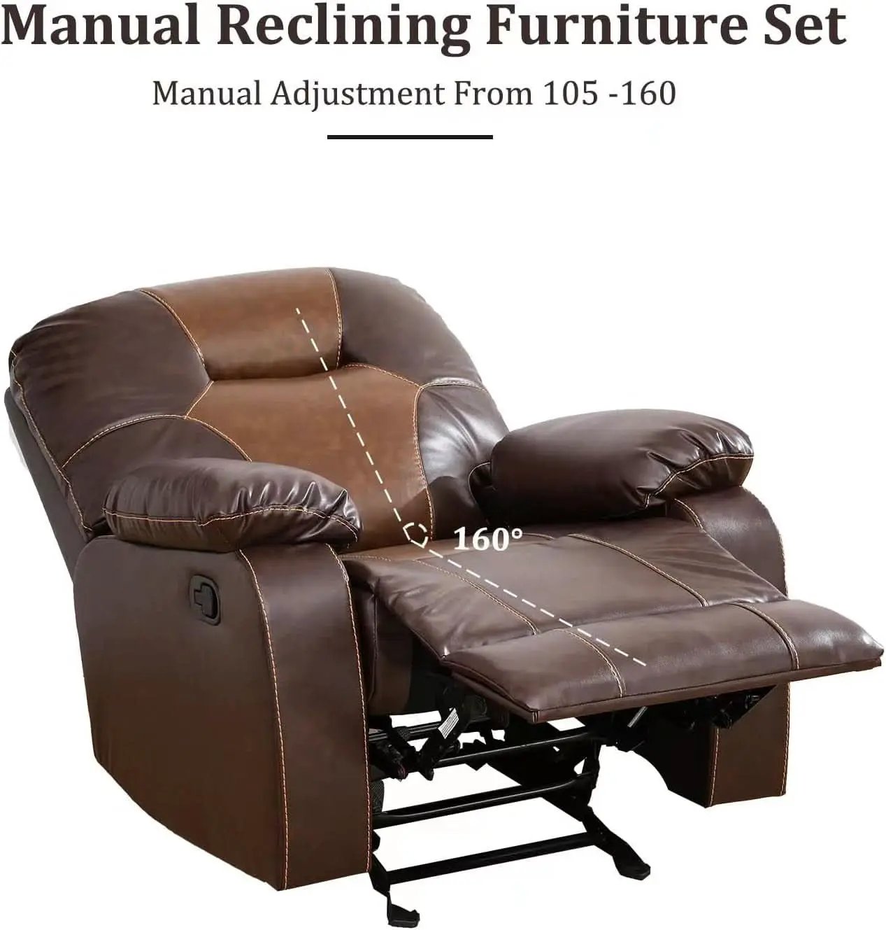 Manual Recliner Sofa Set Bonded Leather With Storage Console Brown 3 Piece from PriceLows™