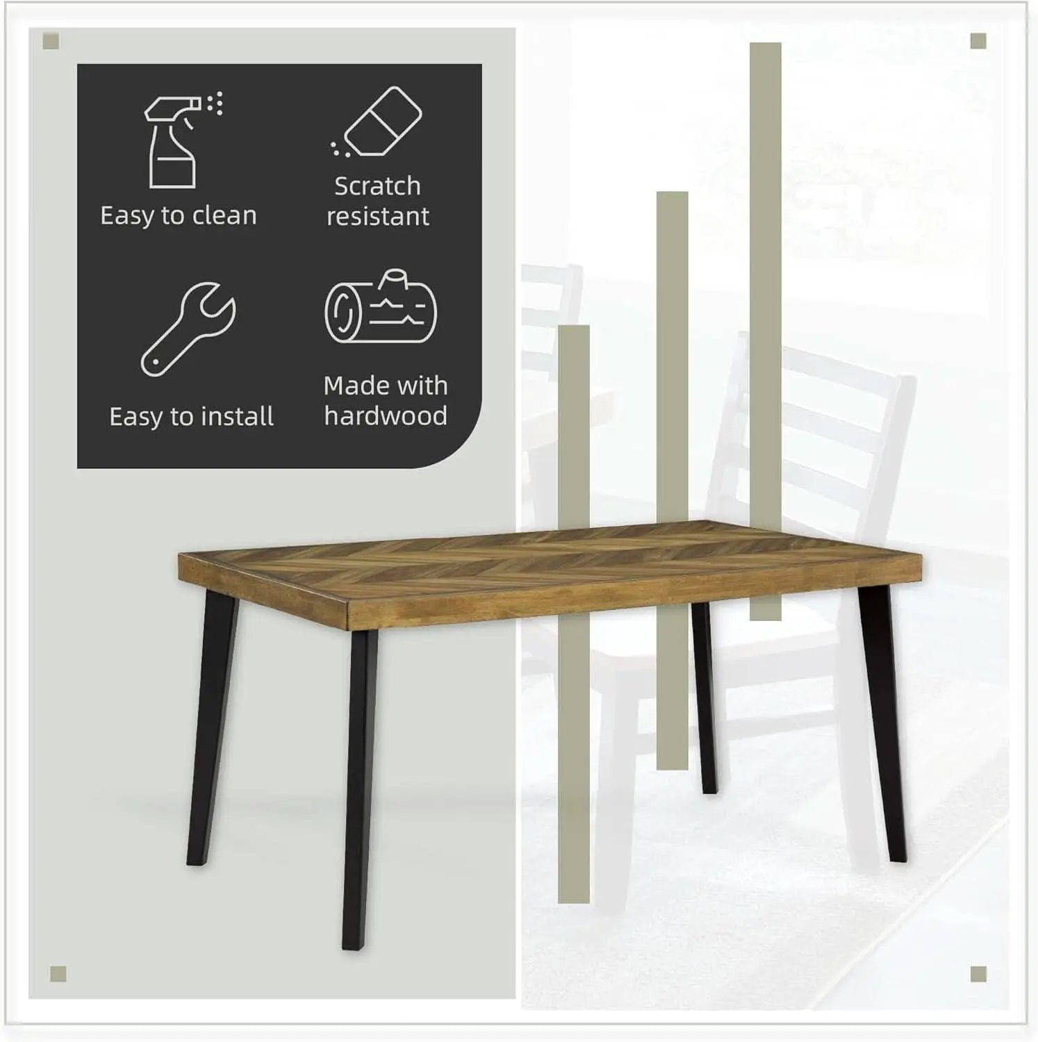 Blondon 60 Inch Solid Wood Dining Set Brown Finish Durable Construction from PriceLows™