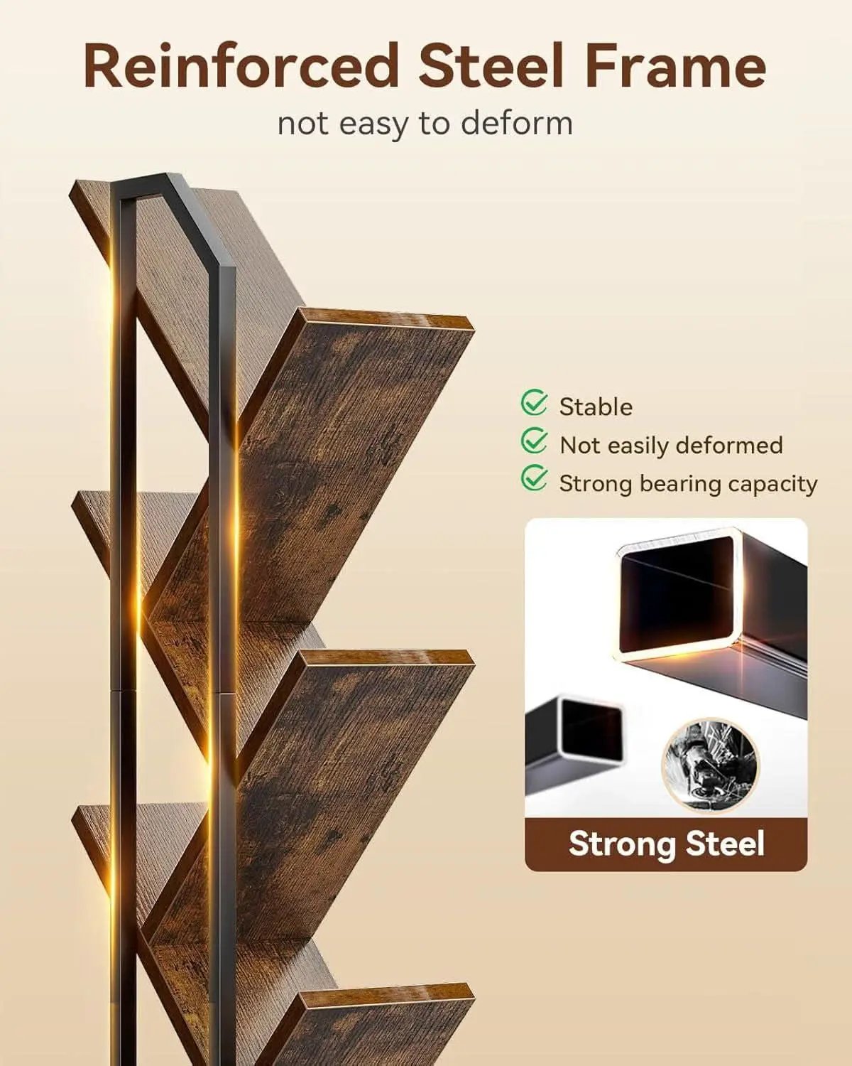 Six Tier Tree Bookshelf With LED Lights Narrow Floorstanding from PriceLows™
