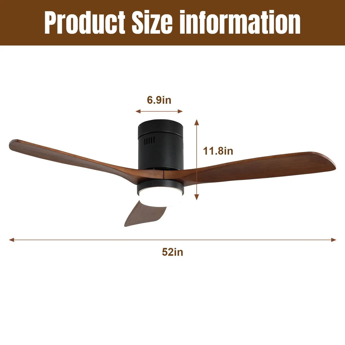 Black Indoor Ceiling Fan | 52 Inch Span | Reversible DC Motor | Integrated LED Light