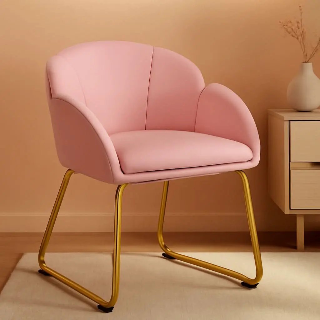 Modern PU Leather Armchair Flower With Golden Legs Pink from PriceLows™