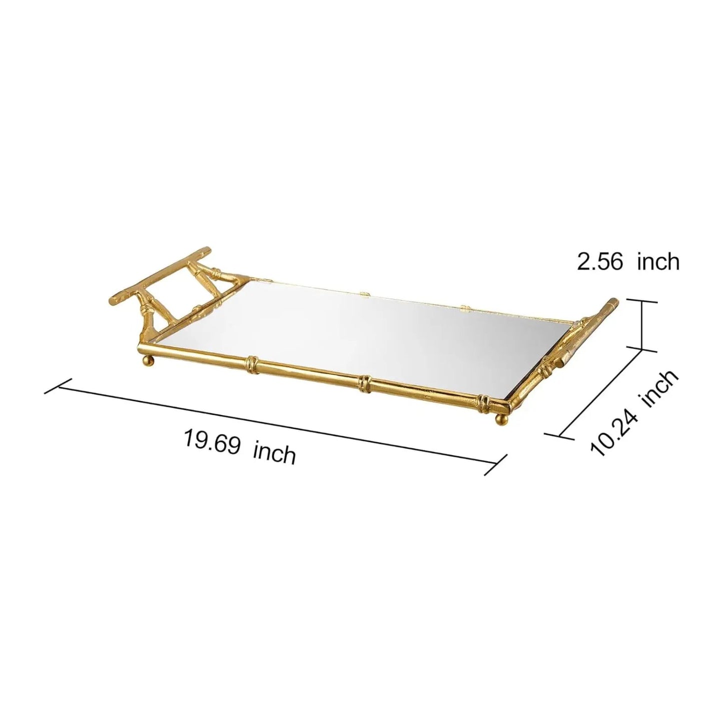 Gold Mirrored Decorative Tray, 20" Large Rectangular Aluminum Bamboo Frame from PriceLows™