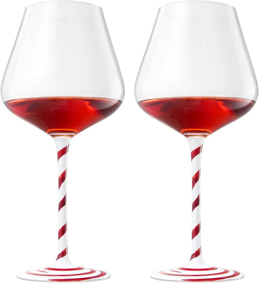 Khen Holiday Candy Cane Wine Glasses Set of 2 Santa Red White Striped from PriceLows™