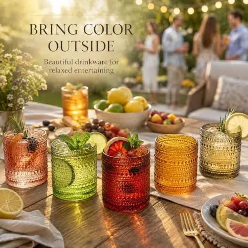Fortuna Hobnail Lowball Glassware | 11 oz | Set of 6 | Entertaining