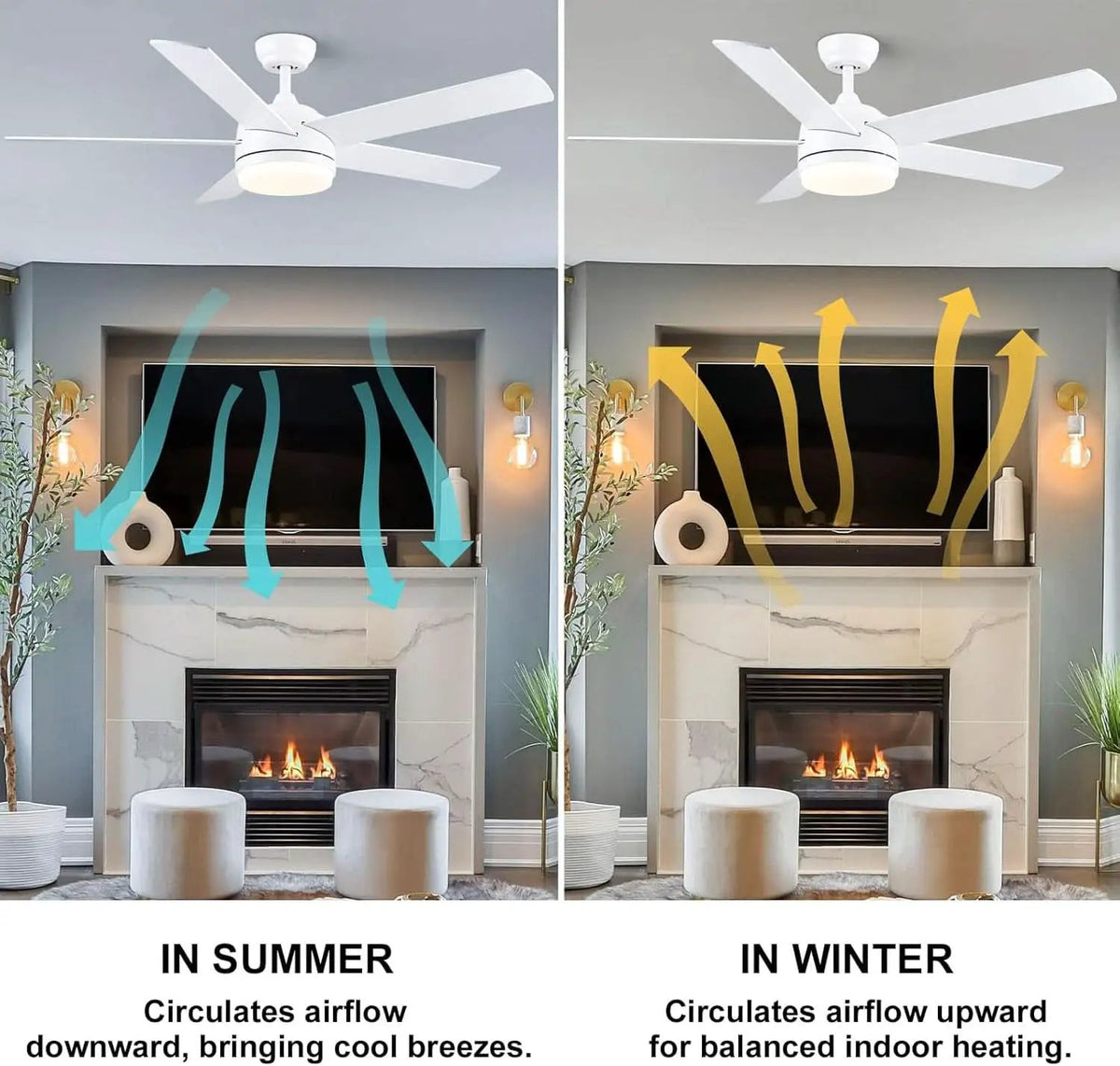 52 Inch White Ceiling Fan With Dimmable LED Lights from PriceLows™