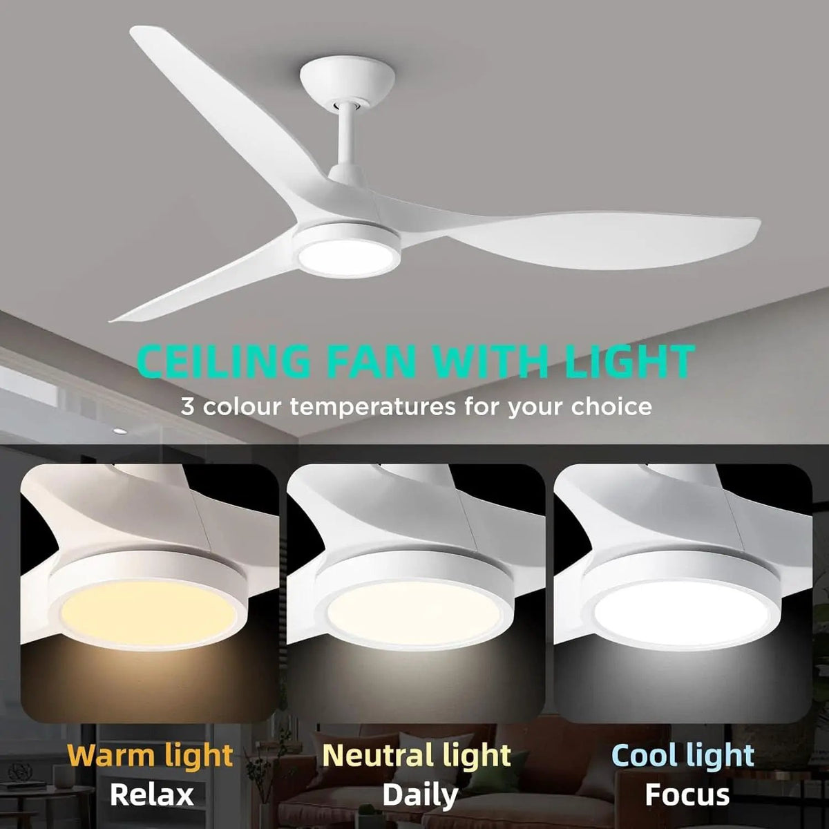 52 Inch White Energy Efficient Ceiling Fan With LED Light from PriceLows™