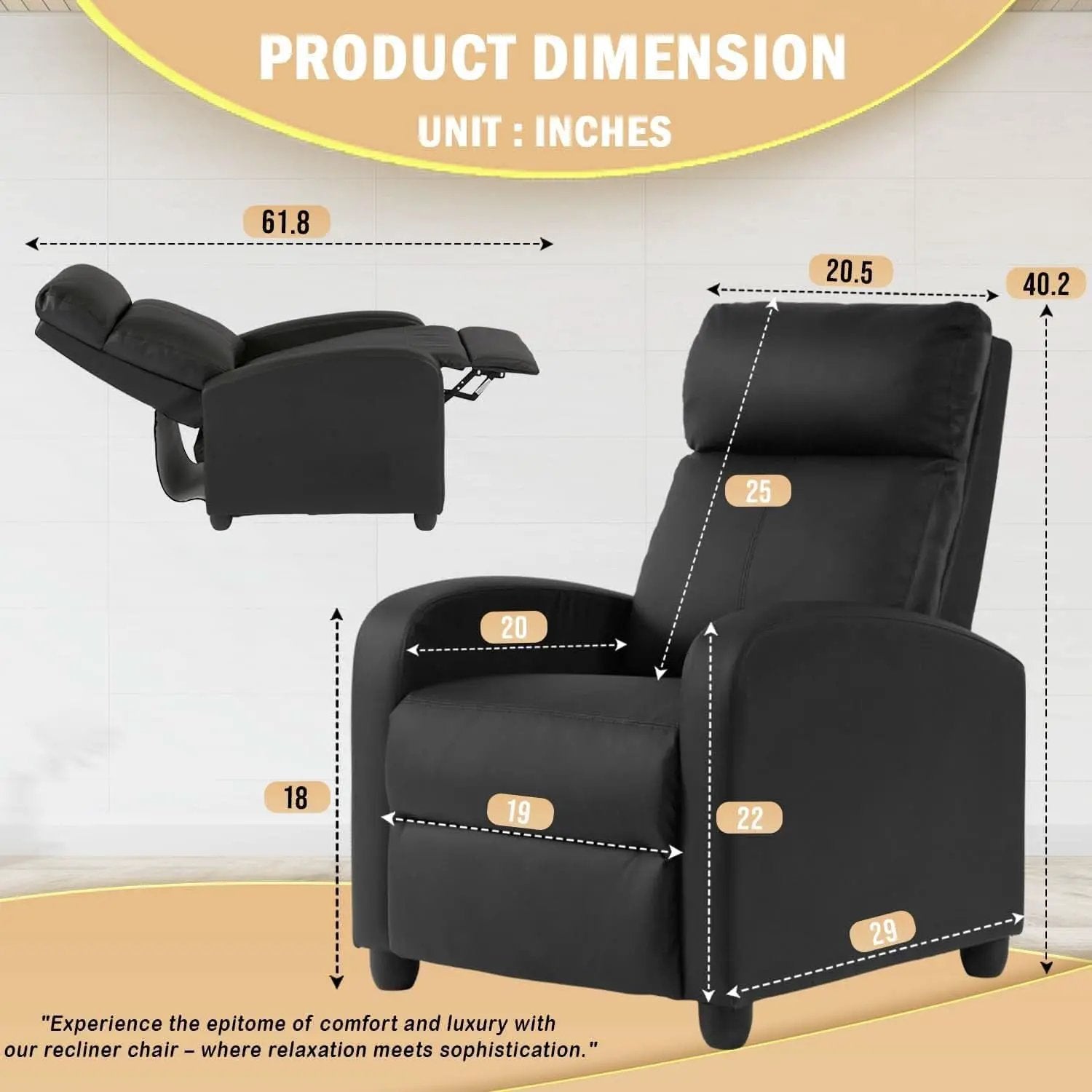 Black Leather Recliner Chair With Lumbar Support For Living Room from PriceLows™
