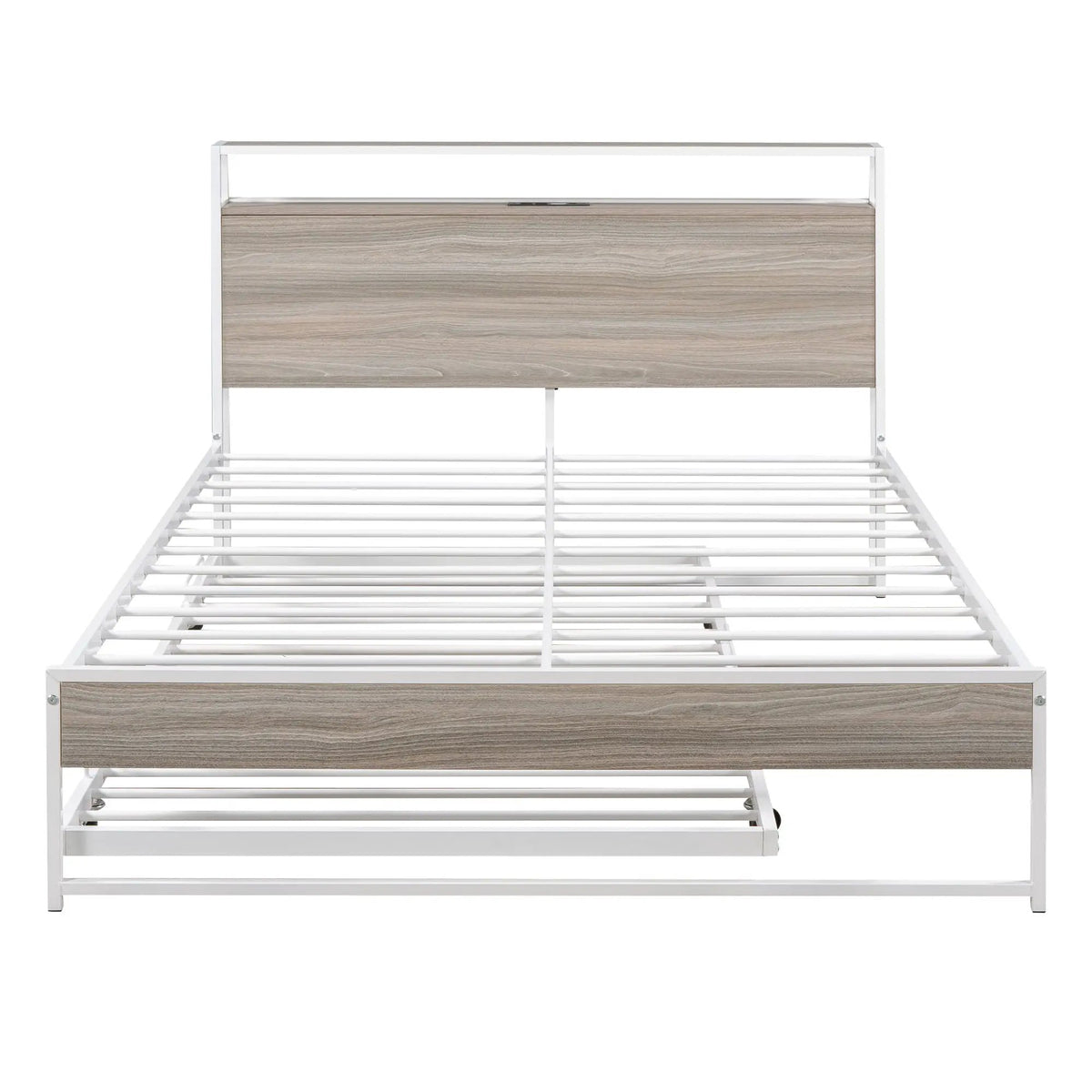 Platform Bed Frame With Trundle | USB Ports | Slat Support | Metal And Wood Build