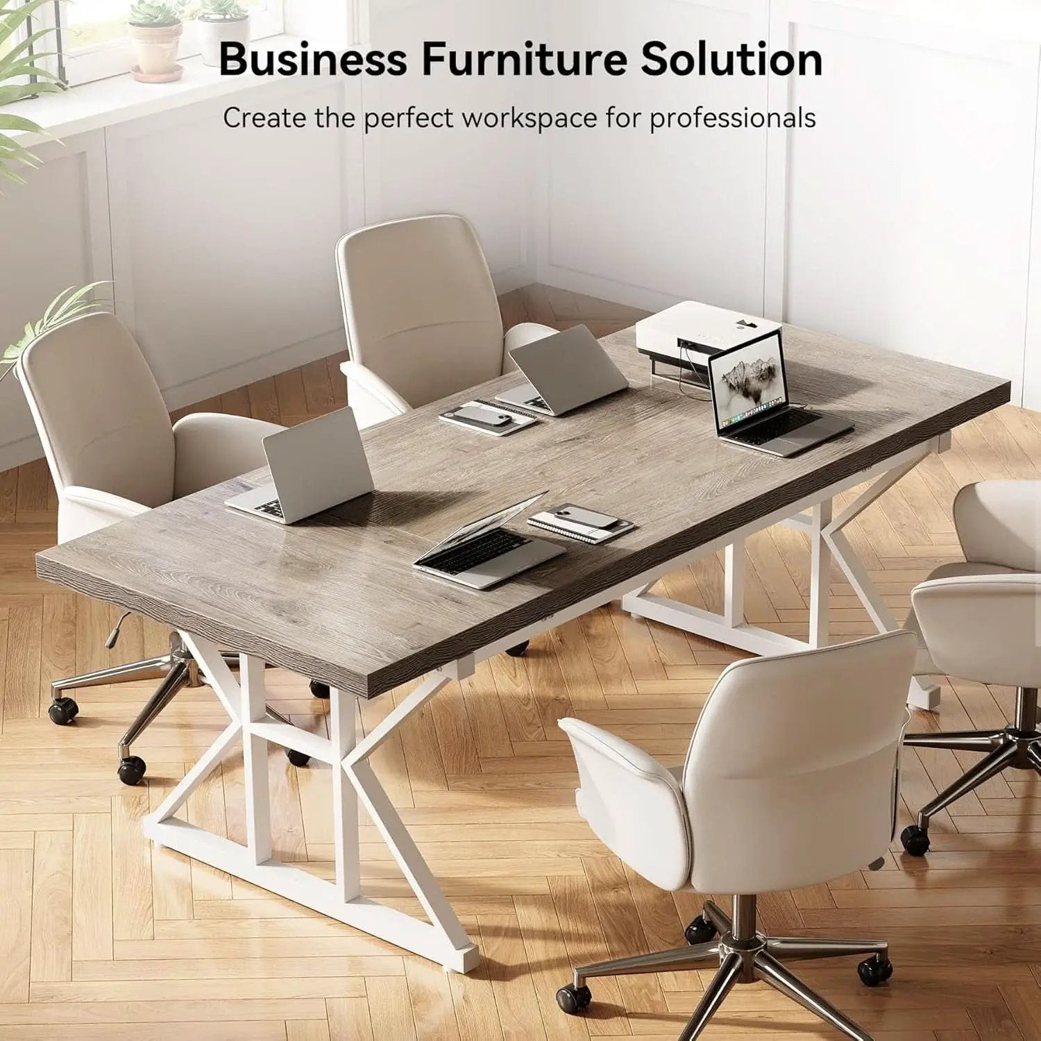 70.8 Inch Modern Executive Desk Grey White Home Office from PriceLows™