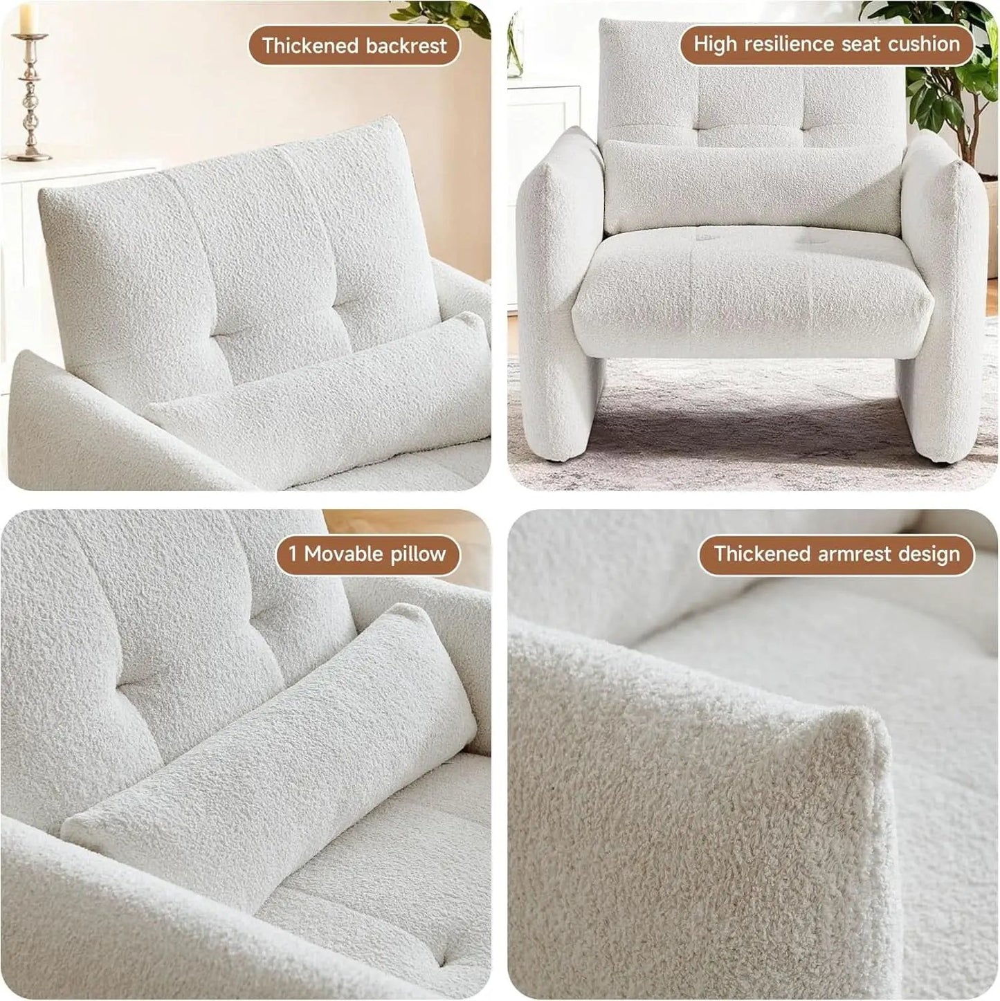 33.9 Inch Sherpa Fabric Upholstered Accent Armchair from PriceLows™