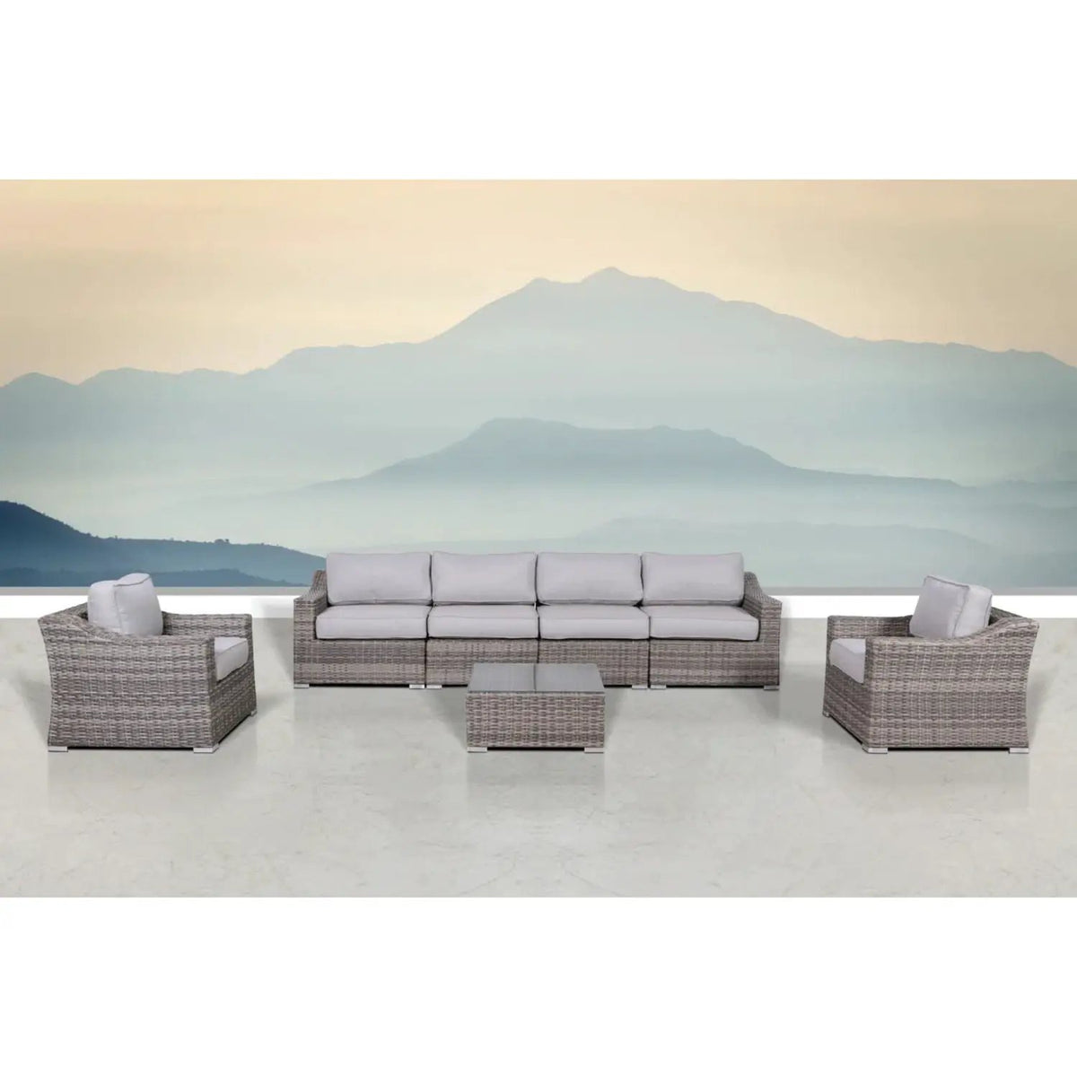 Outdoor Wicker Conversation Set | All-Weather Resin | Tempered Glass Table | 5 Inch Cushions