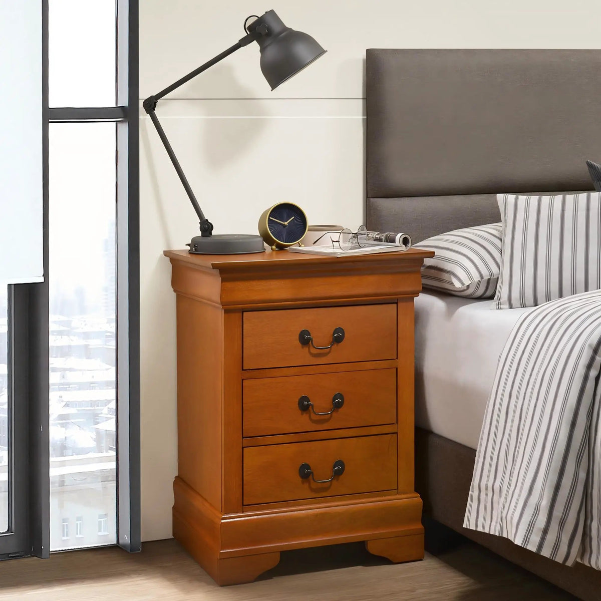 Louis Phillipe Nightstand | Traditional Wood Design | English Dovetailed Drawers | Metal Center Guides