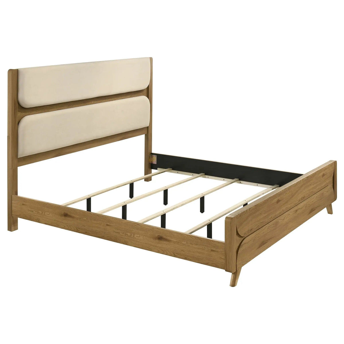 Bennett 78-inch Eastern King Upholstered Panel Bed Cream and | 78.25 x 86.5 x 59 in | Rubberwood & Engineered Wood | Light Oak