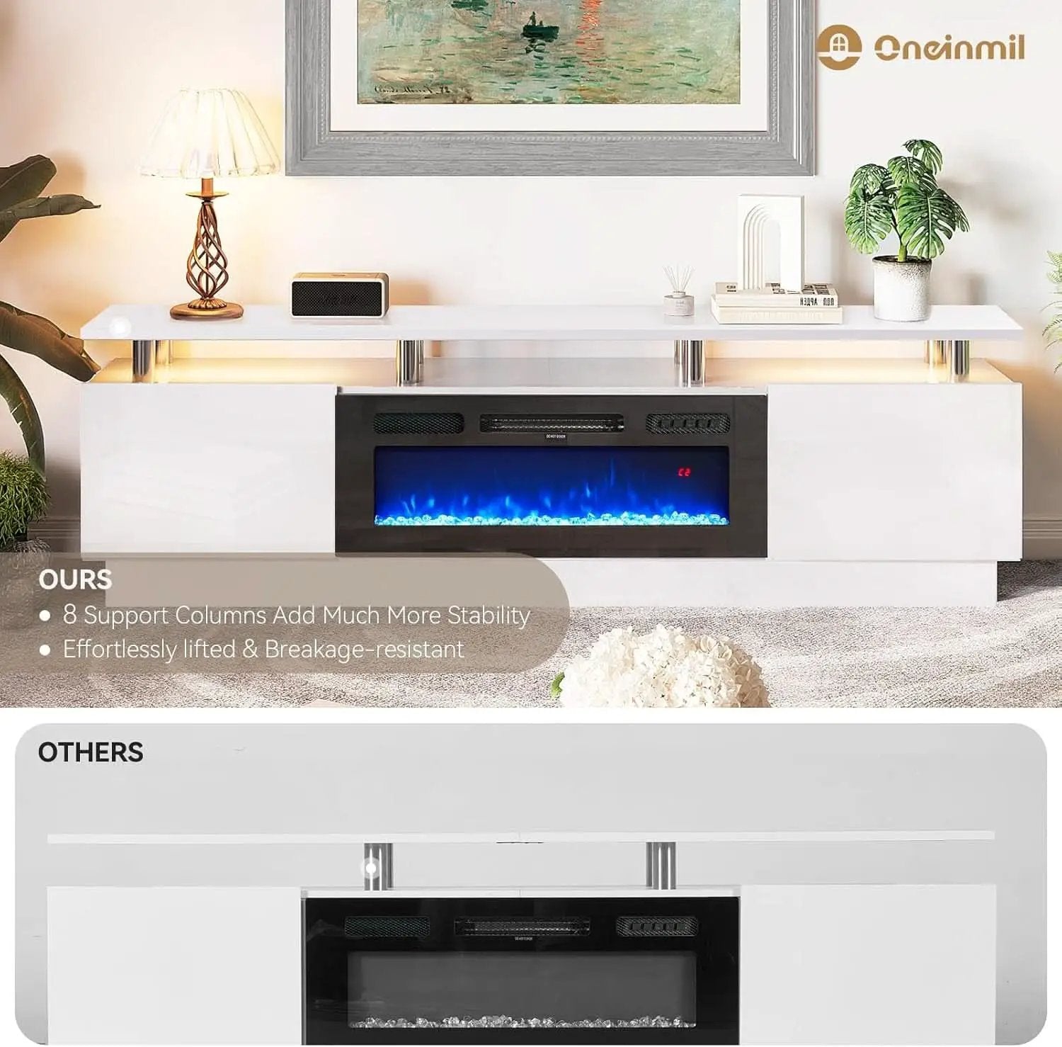 80 Inch White Electric Fireplace TV Stand With LED Lights from PriceLows™