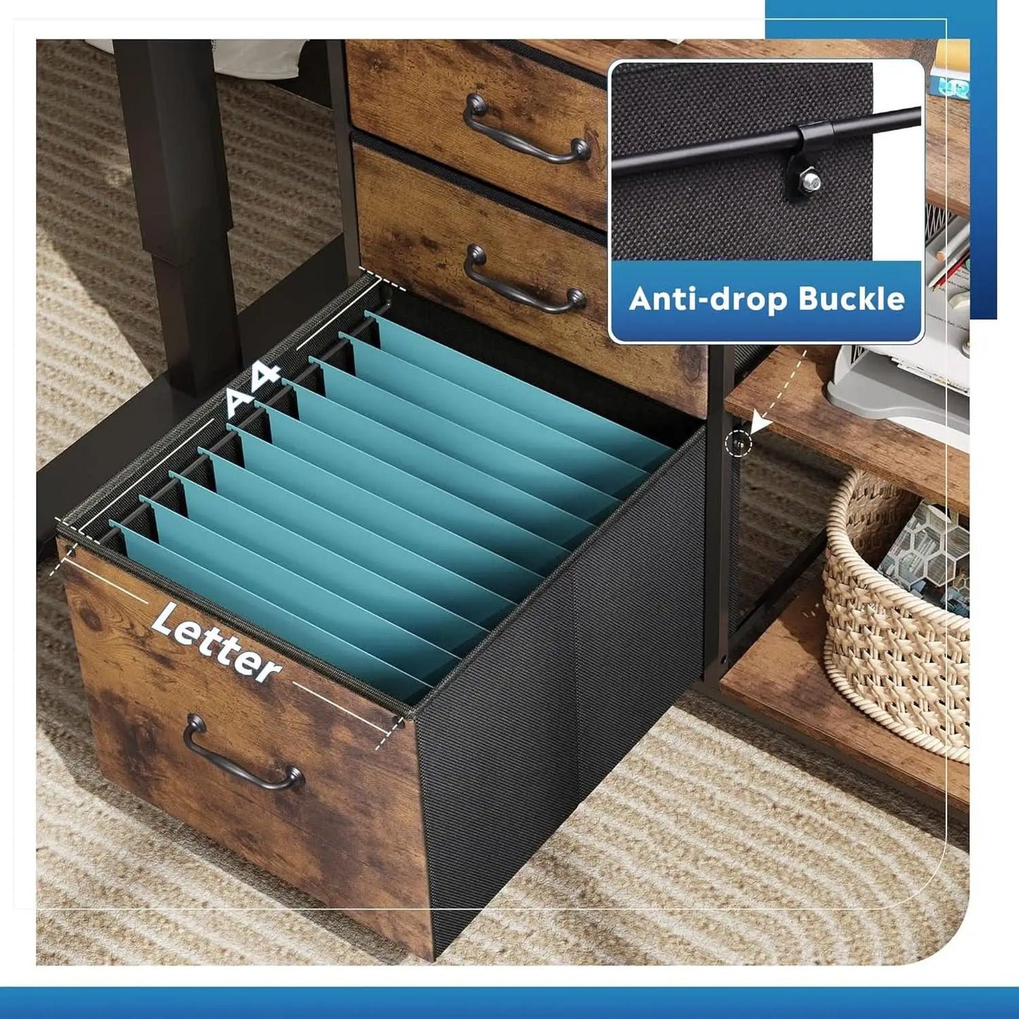 3 Drawer Mobile File Cabinet Fits A4 Or Letter Size With Rolling Printer Stand Rustic Brown Wood Grain from PriceLows™