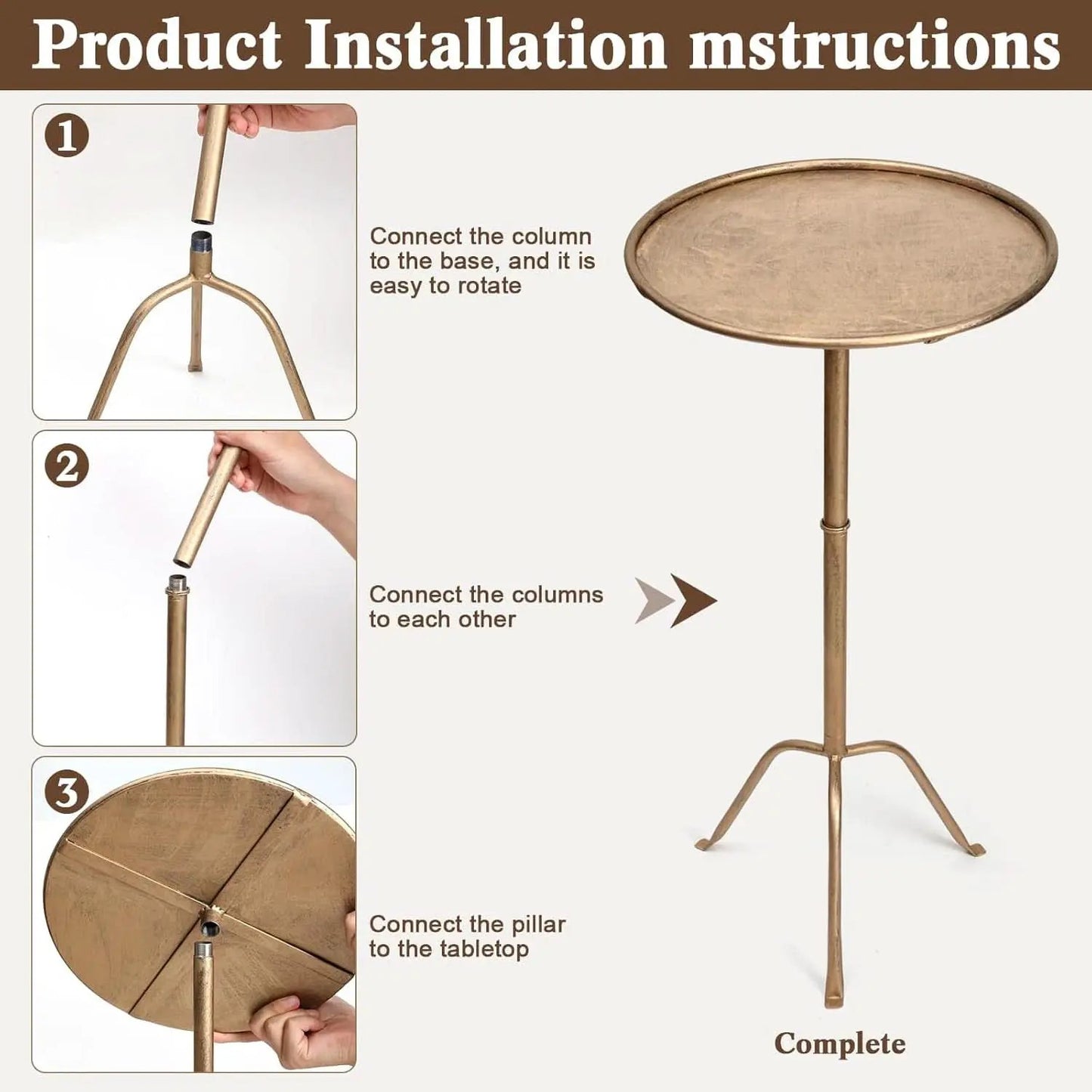 Antique Brass Martini Side Table Compact Raised Edge from PriceLows™